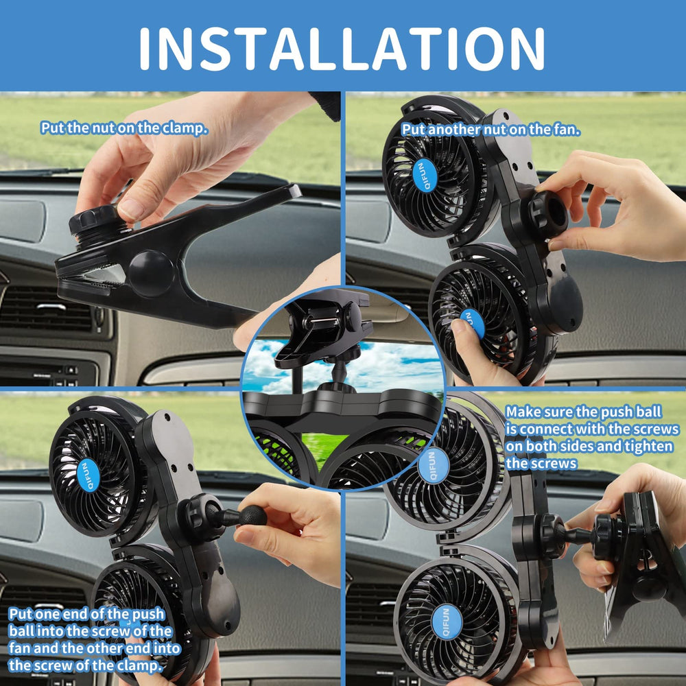 QIFUN car fan includes a 2.5m cable for versatile reach