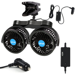 QIFUN dual-head car fan with front-clip for quick, directional cooling