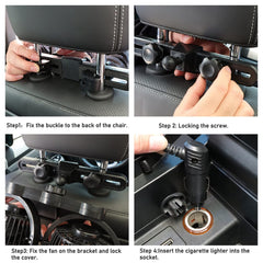 QIFUN headrest mount provides 360° rotation for precise cooling.