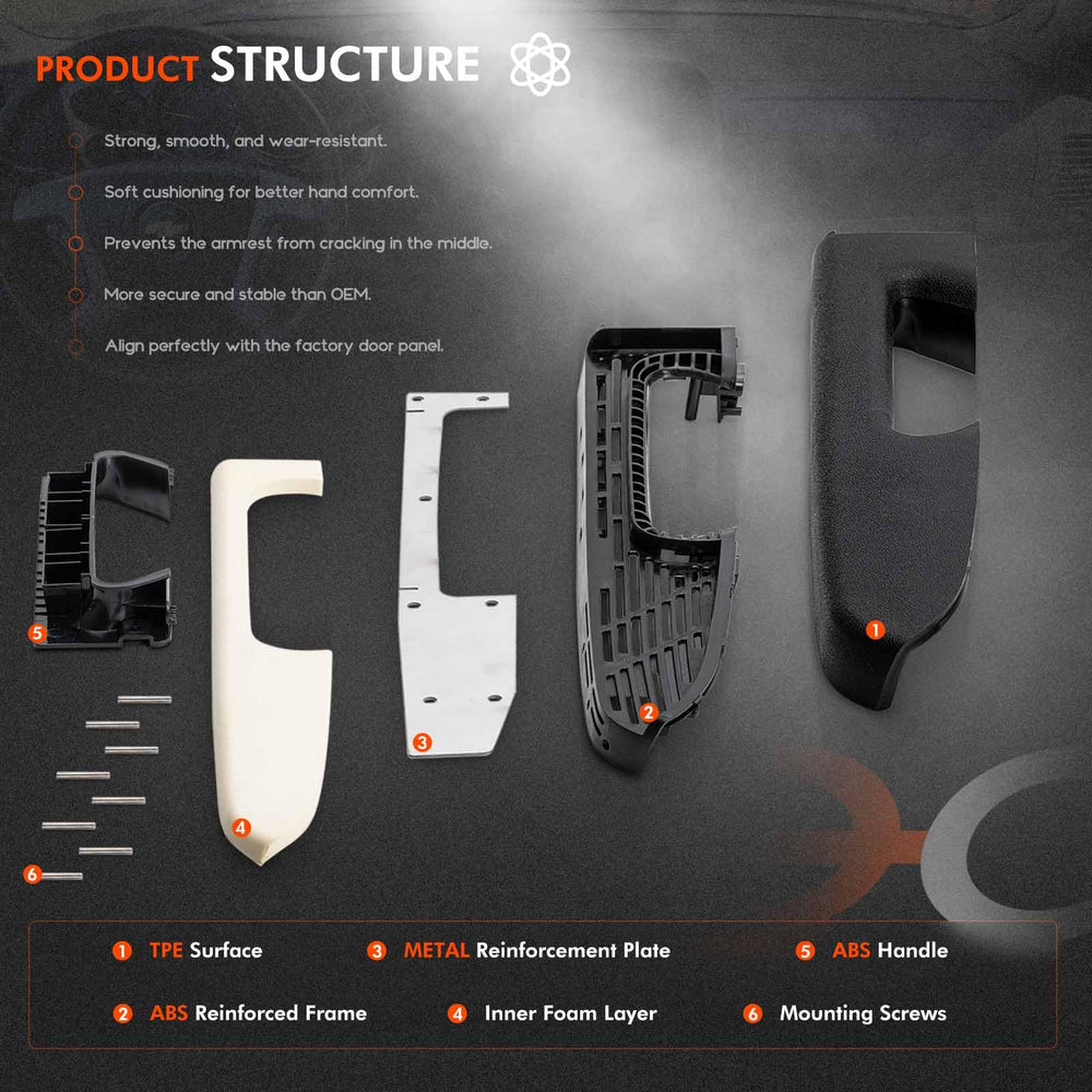 Qifusucc black armrest surface blends with interior for a uniform look.