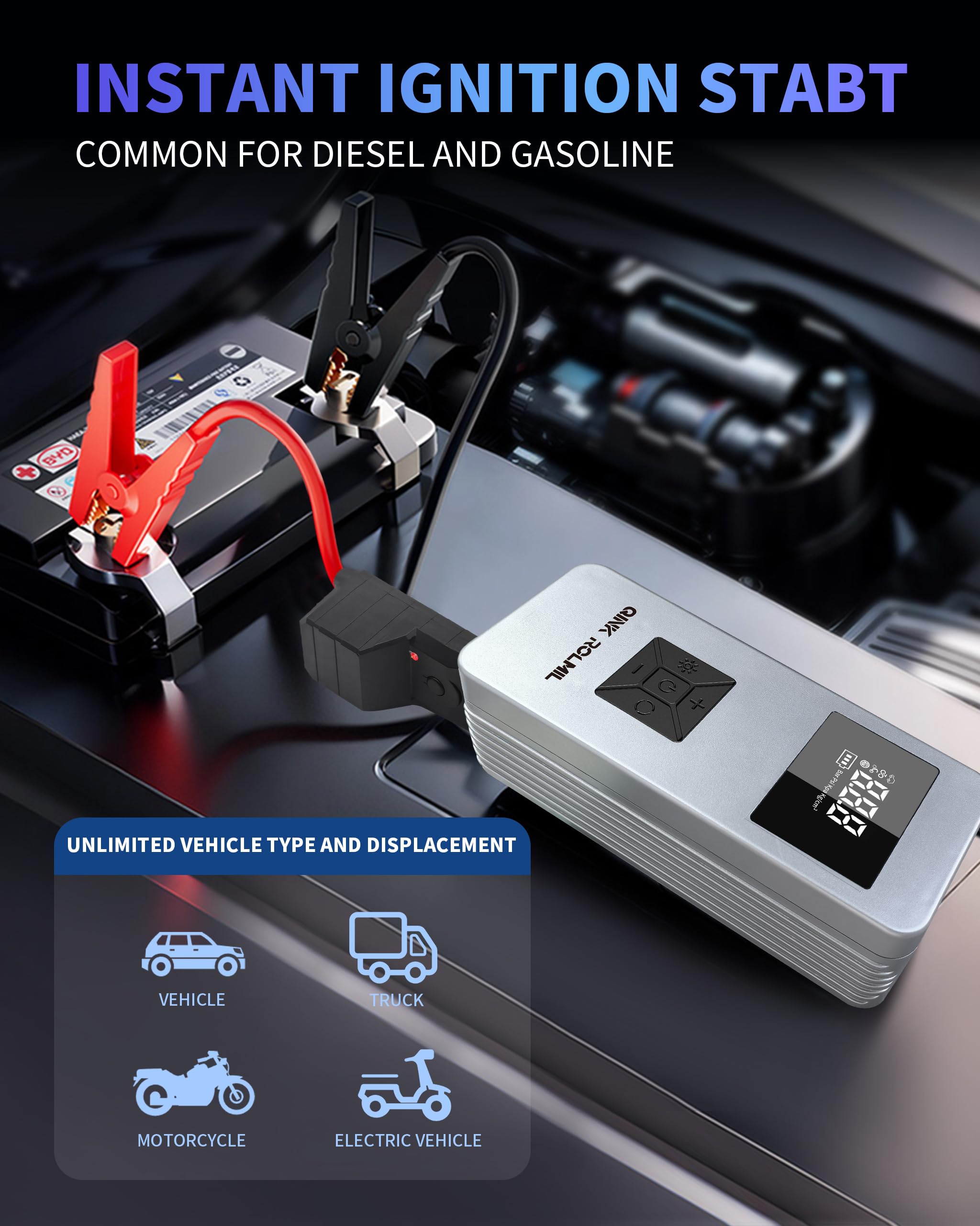 QINK ROLMIL air compressor inflates tires quickly with gauge