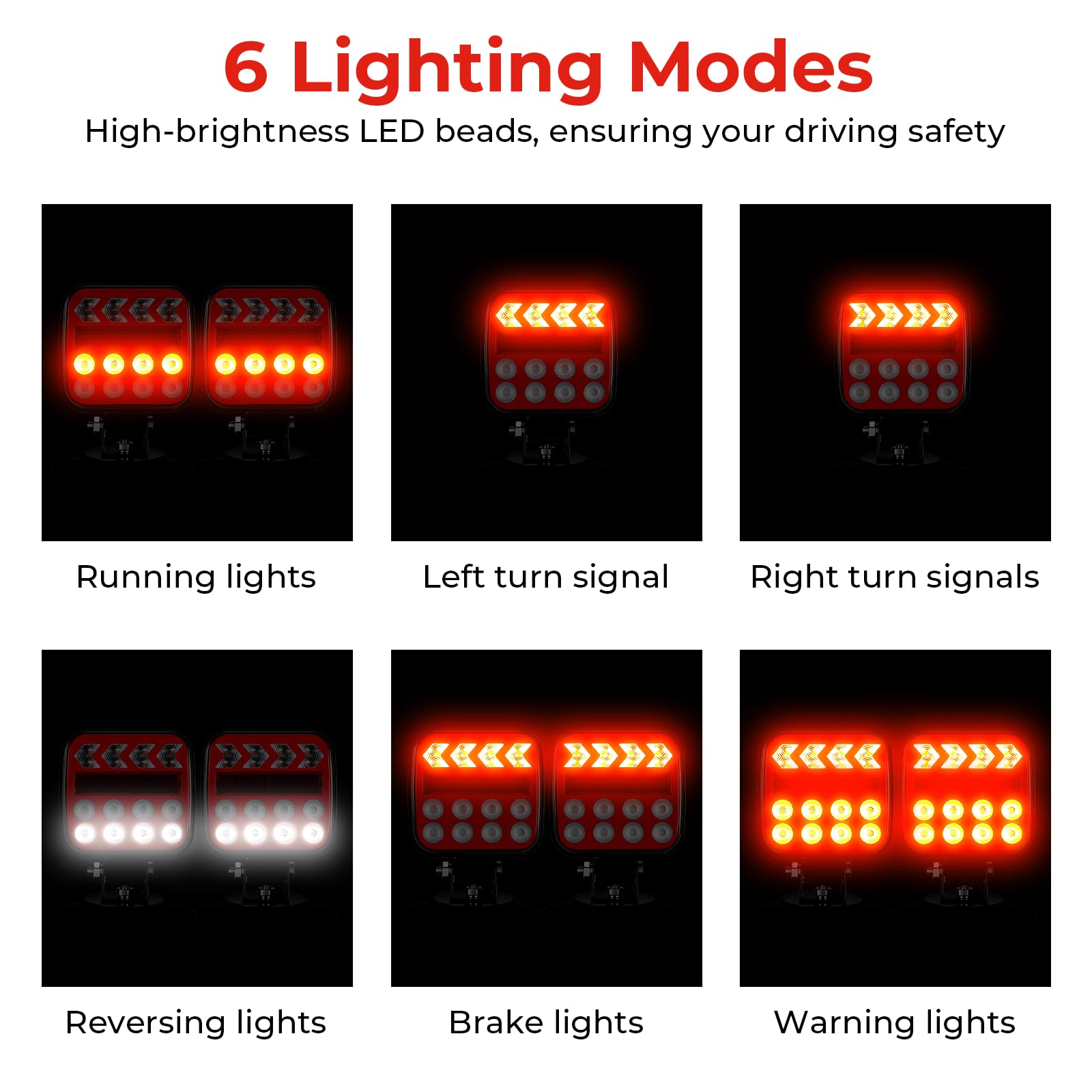 QINOJA LED trailer light with 21 LEDs and 6 signaling modes