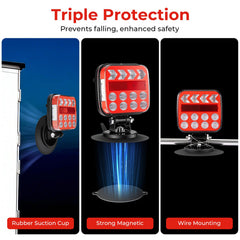 QINOJA trailer light with suction cup base for non-magnetic surfaces