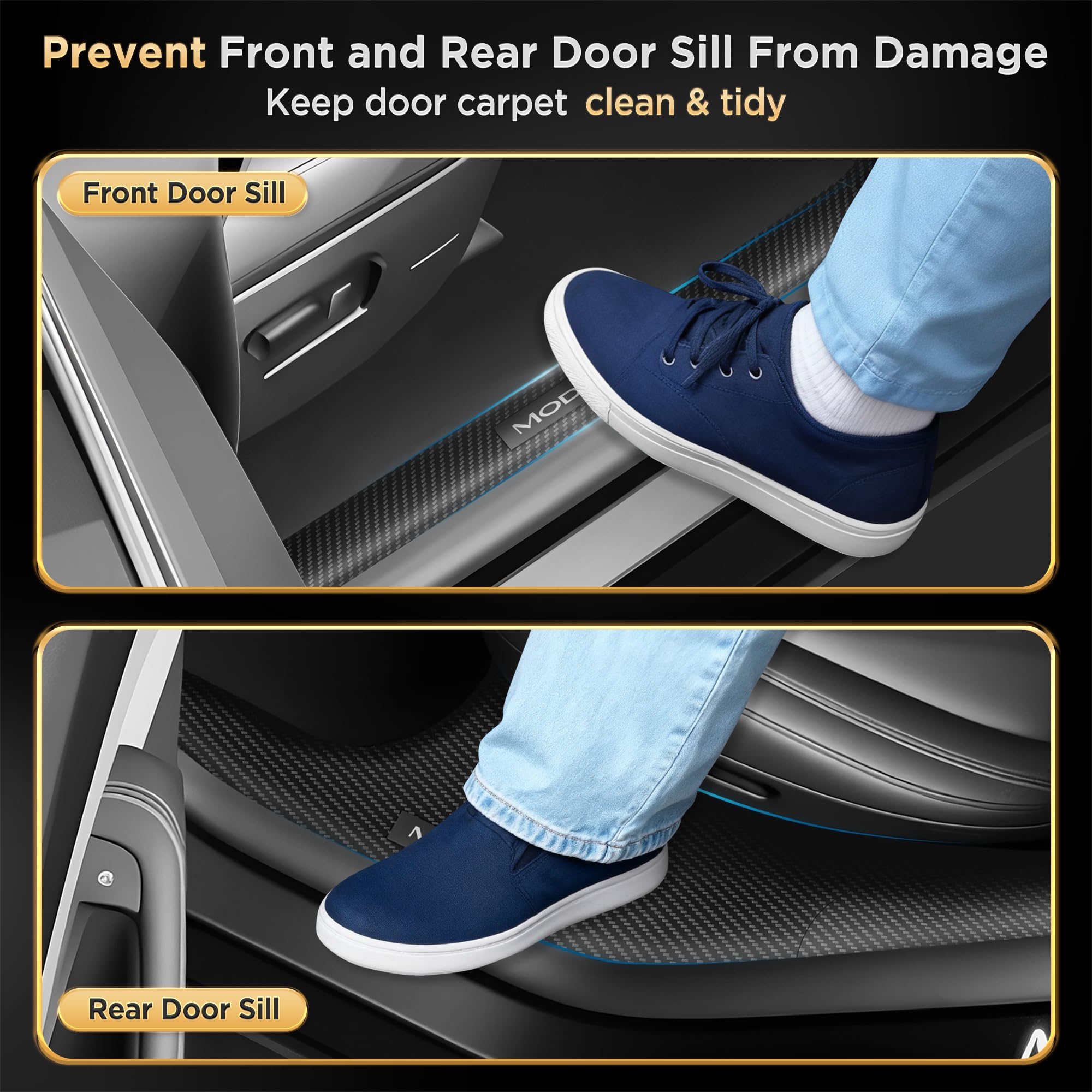 QINQINTU door sill cover for Tesla Model Y Juniper preserves interior cleanliness.