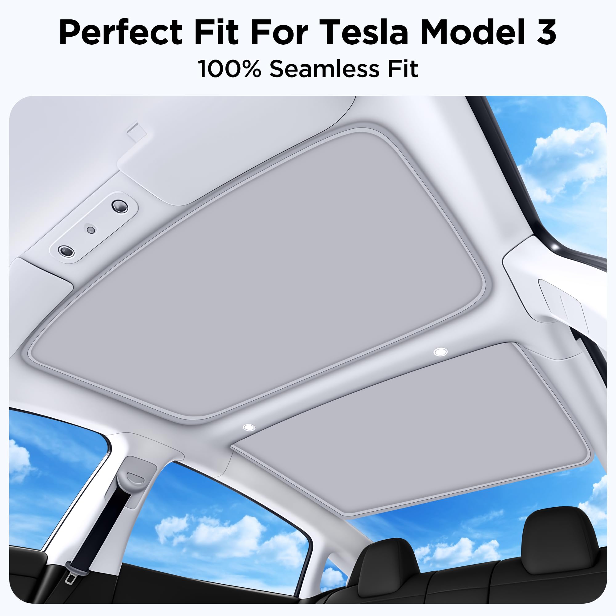 QINQINTU Model 3 sunshade clip attachment demonstrates tool-free installation.