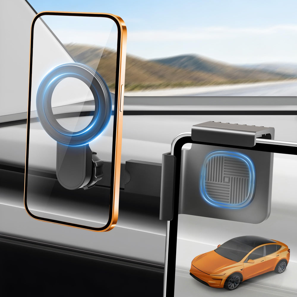 QINQINTU Tesla mount with strong magnets for secure hold on rough roads.