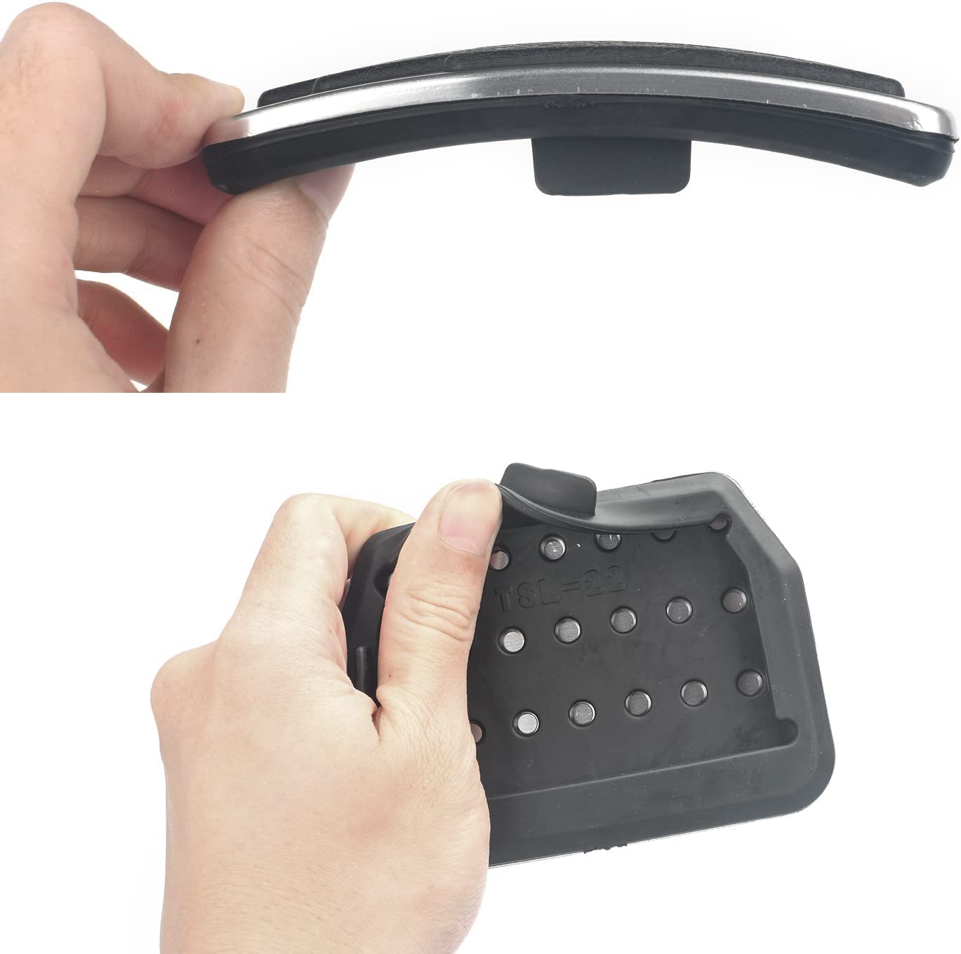 QIRUIMY pedal backs use rubber backing for flexible, secure attachment.