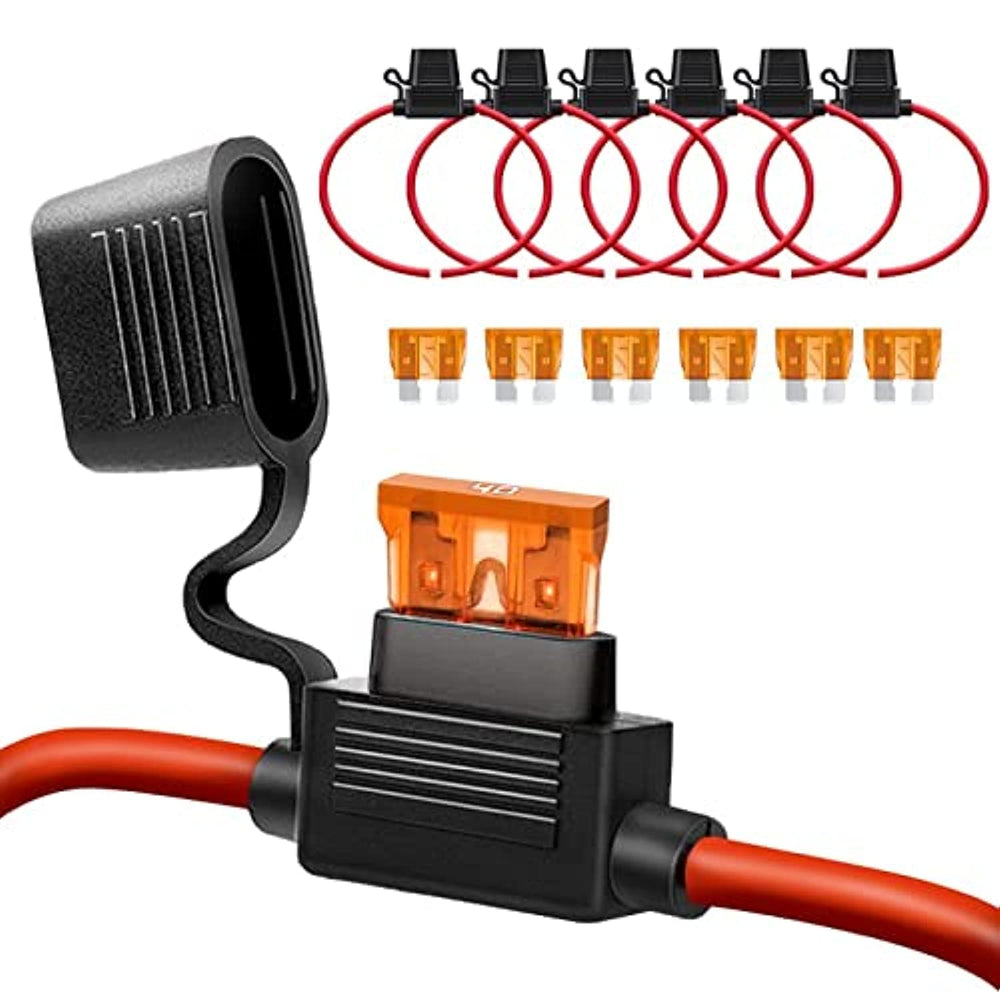 Qizpcer 10 AWG inline fuse holder with red wire for durable power protection