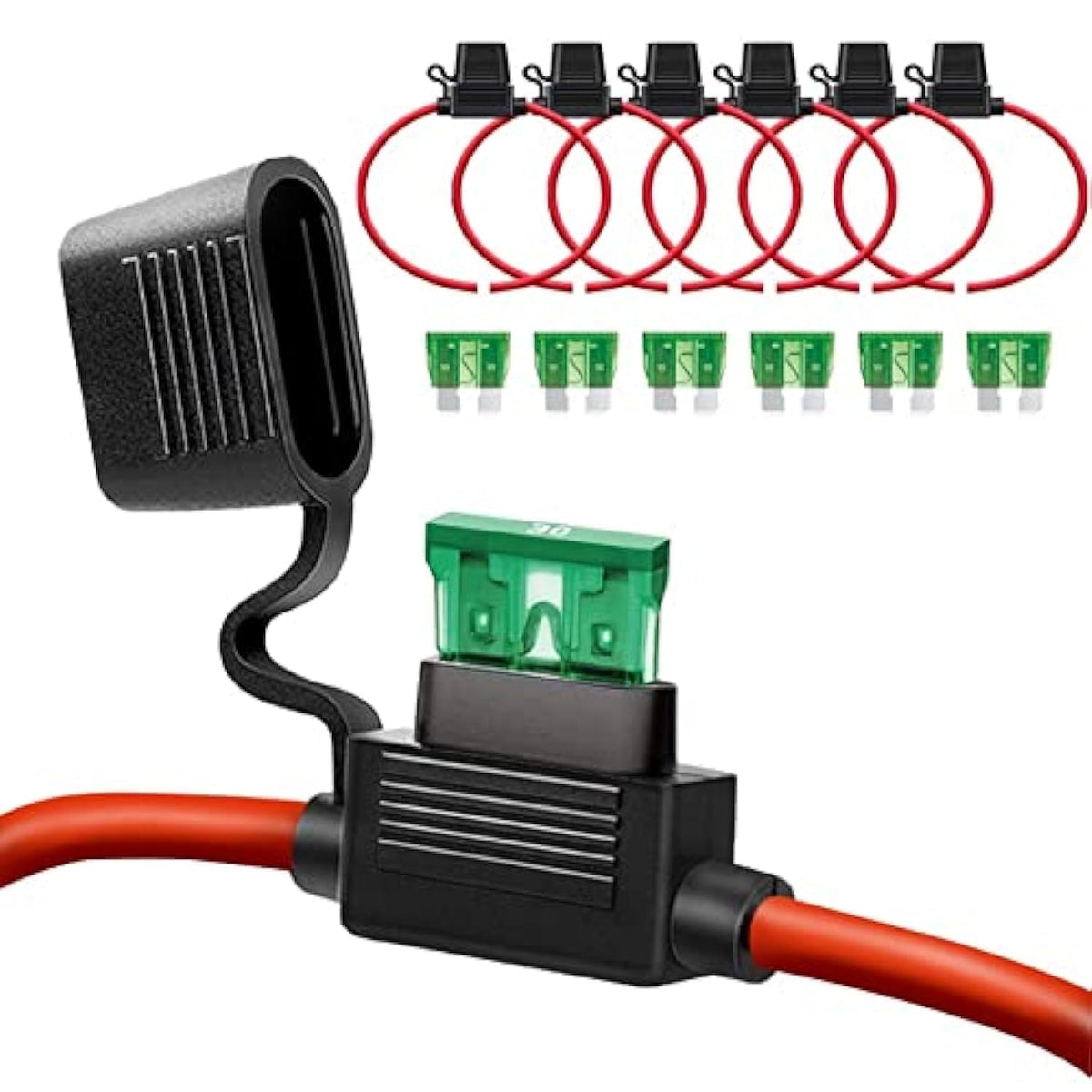 Qizpcer 12AWG inline fuse holder with red wire for reliable automotive protection.