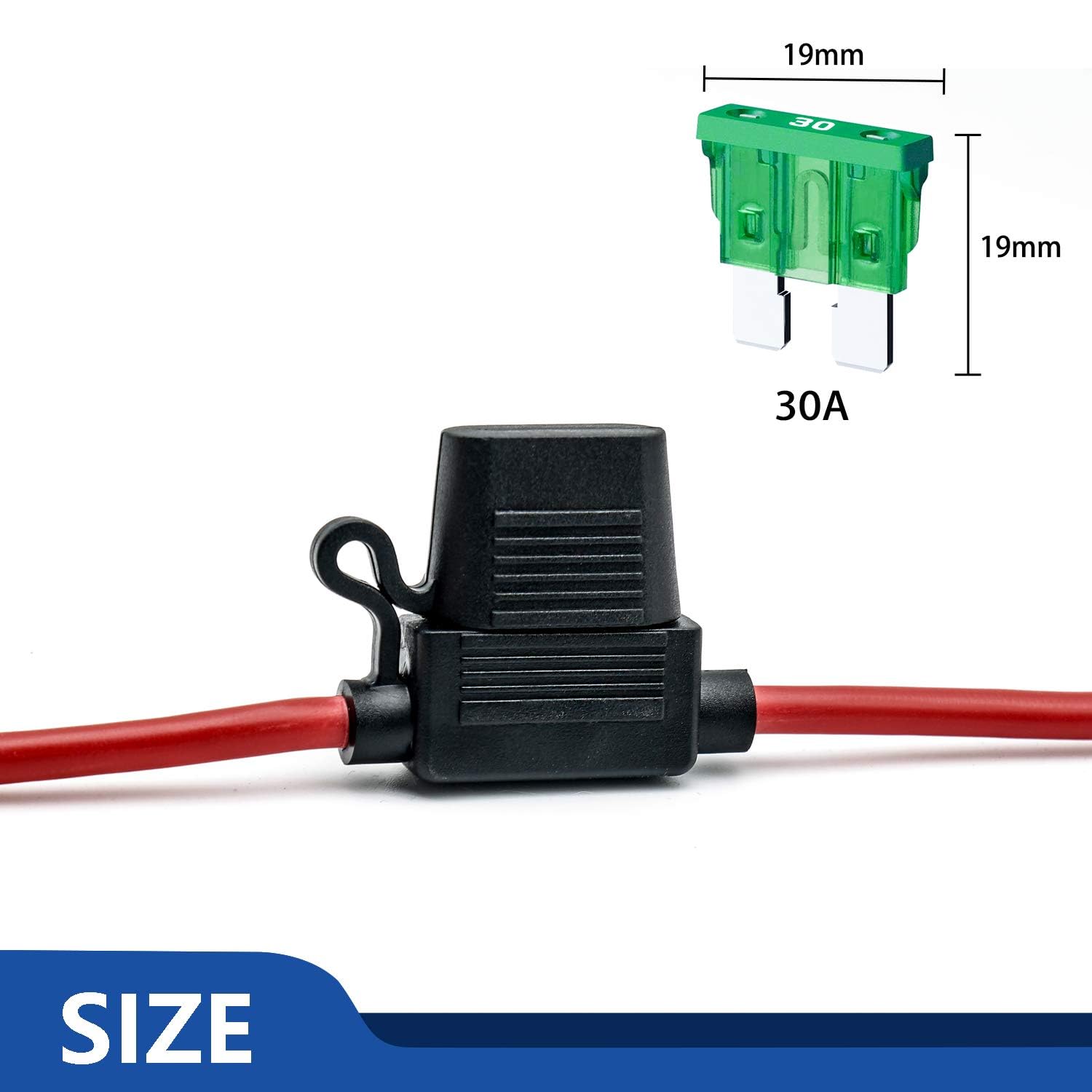 Qizpcer inline fuse holder supports ATC/ATO blade fuses for versatile setups.