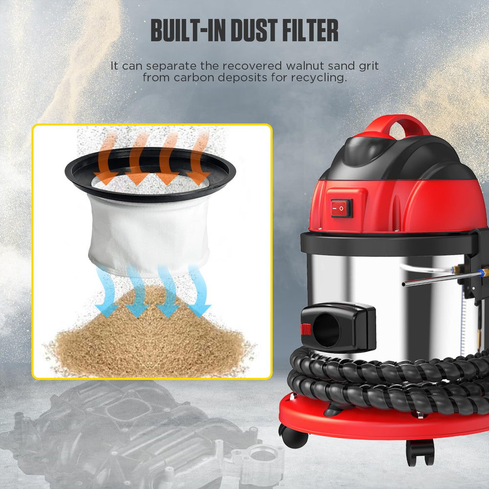 QPKING Walnut Blaster built-in-dust-filter emphasizes debris separation.