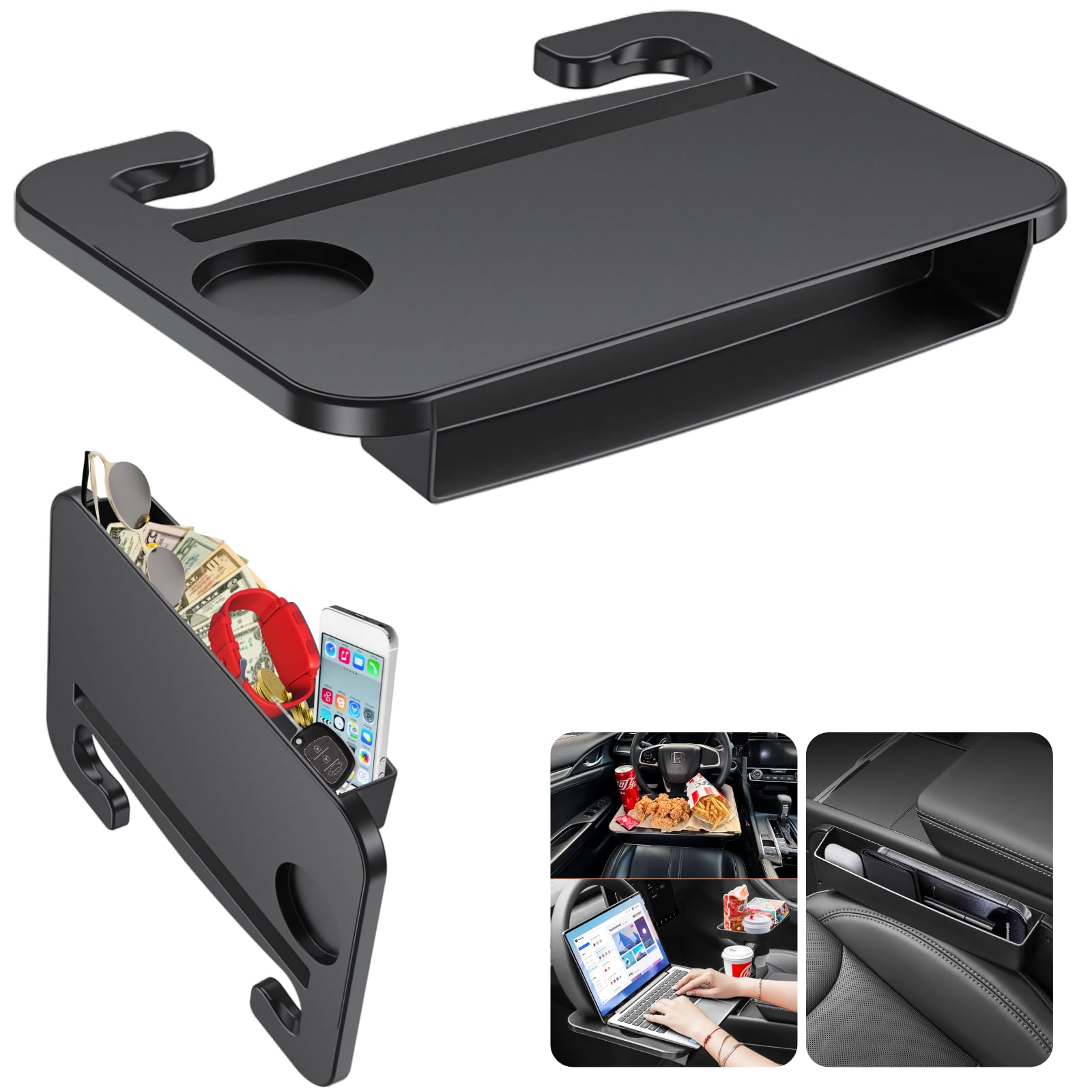 Qlhshop 2in1 Steering Wheel Desk mounted for portable on-the-go workspace.