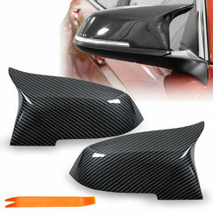 QLHShop M Sport carbon fiber mirror cap left with gloss finish protects BMW from debris.
