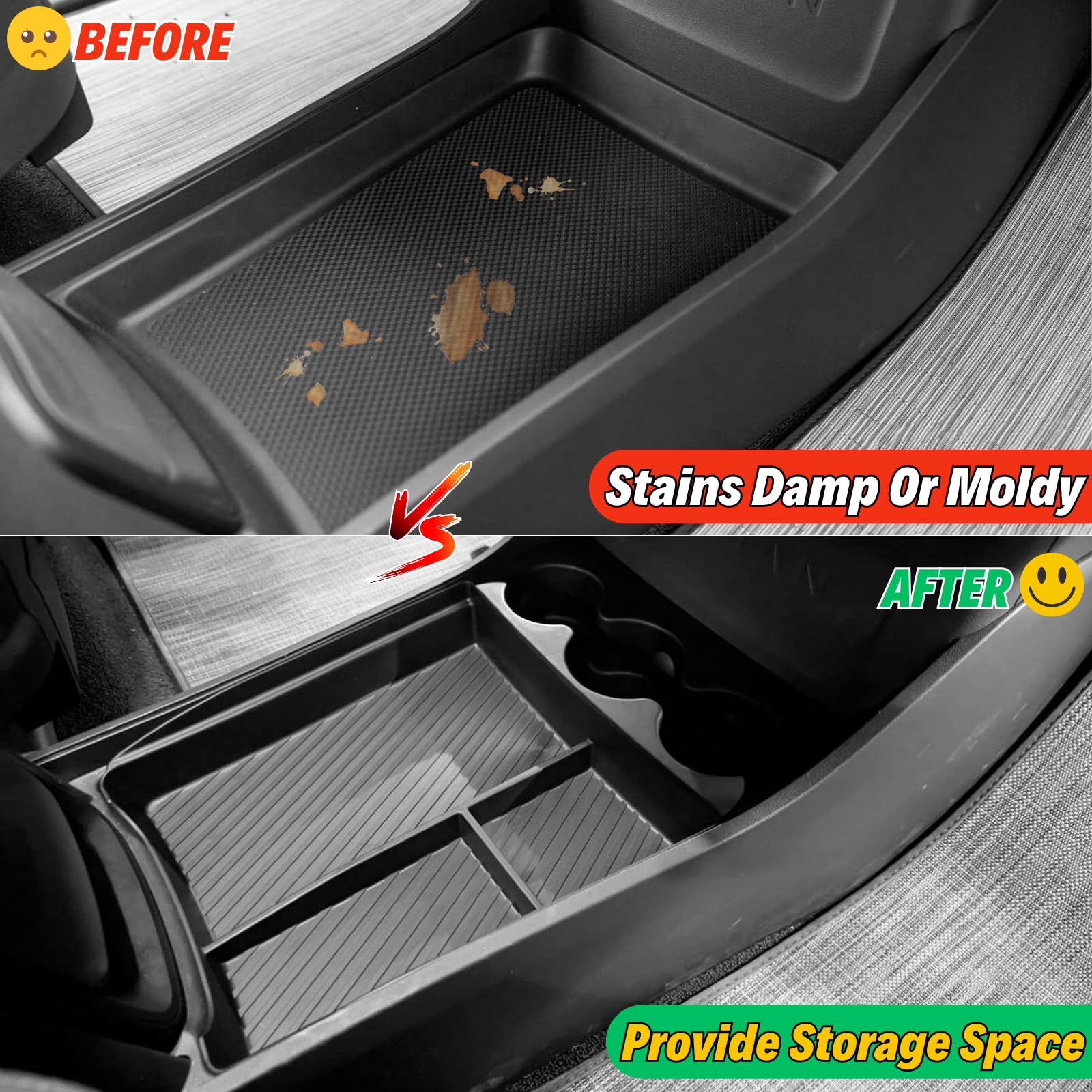 Qlhshop Rivian R1S three-compartment storage design organizes items neatly.