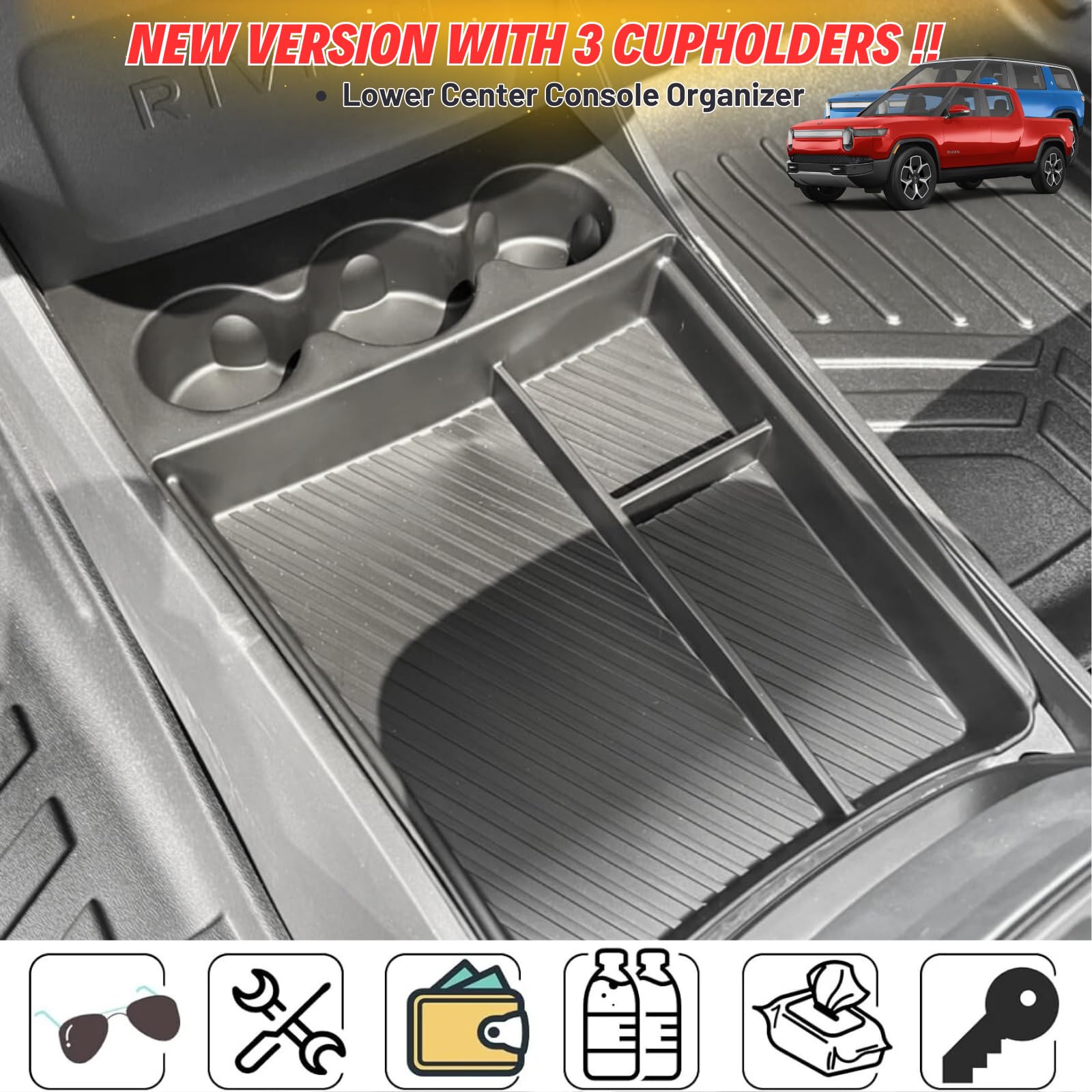 Qlhshop Rivian R1T armrest organizer tray adds tidy storage on the center console.