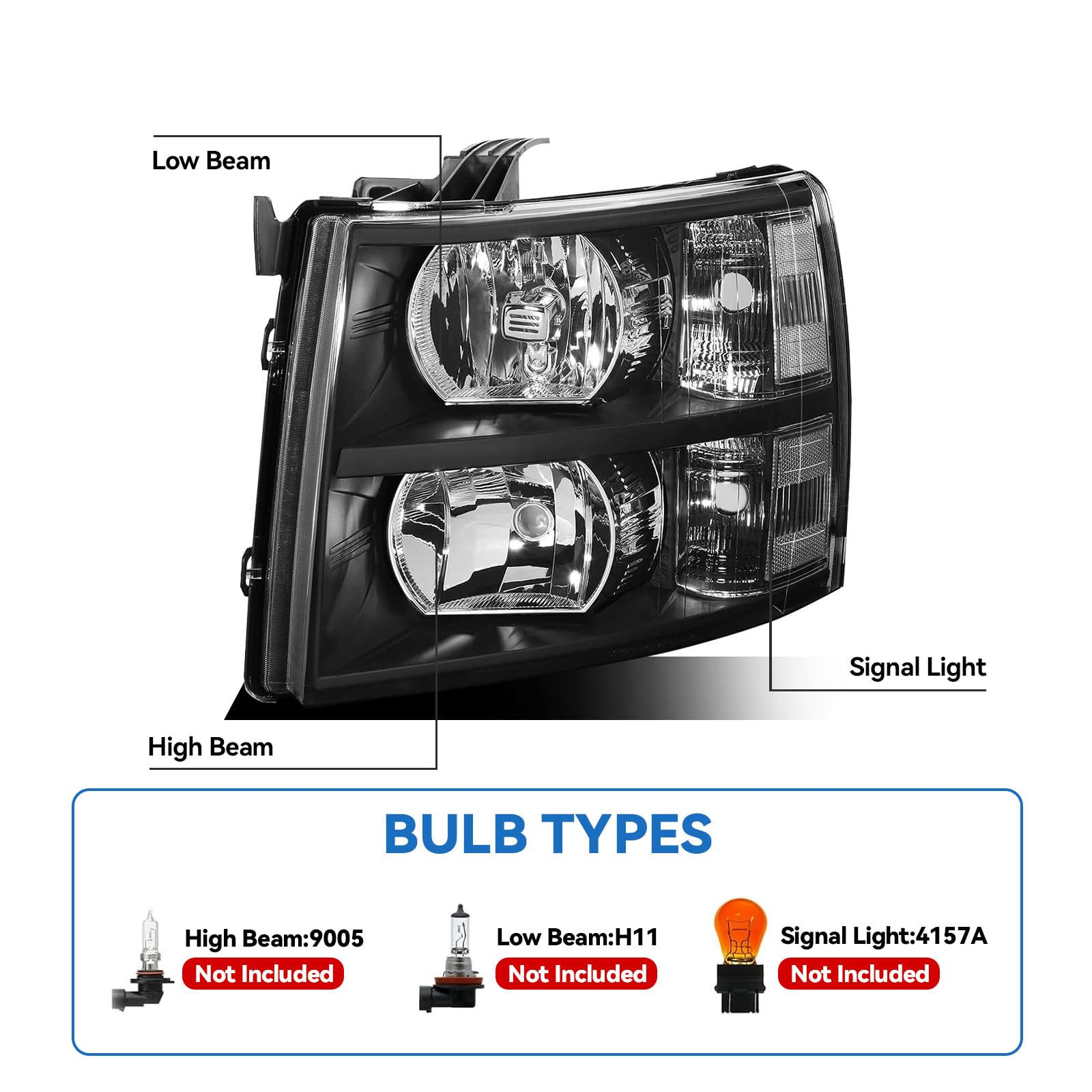 QLLUYTR Chevy Silverado 1500 front headlamp provides crisp illumination and reliable daytime visibility.