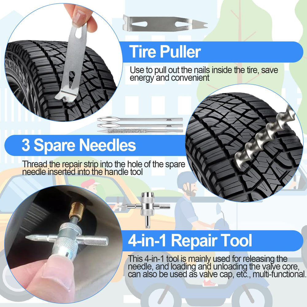 QLOUNI 4-way valve core tool with replacements for slow leaks.