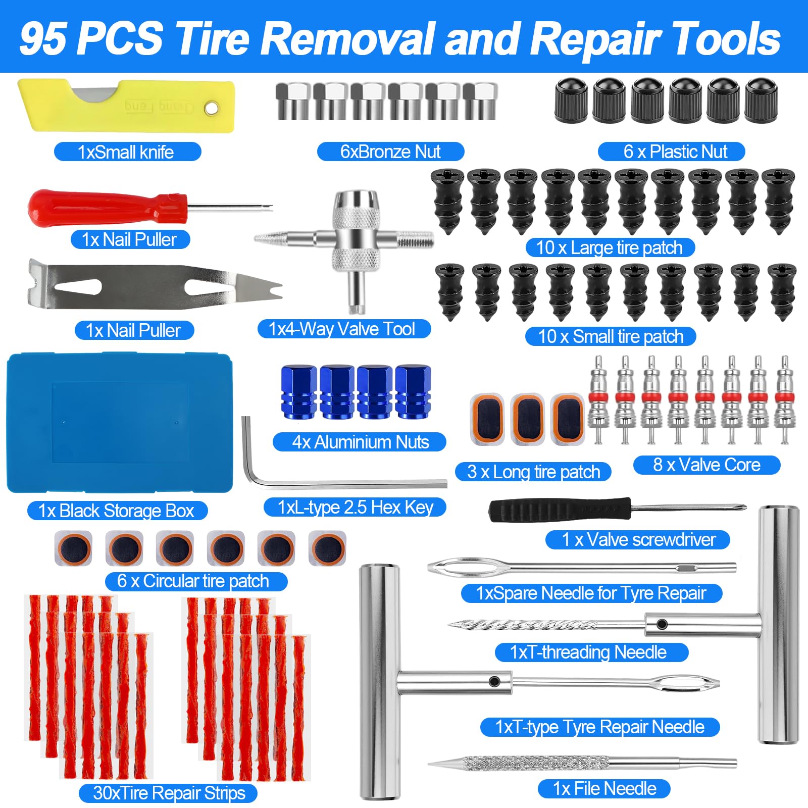 QLOUNI heavy-duty metal T-handle tools for precise tire repairs.