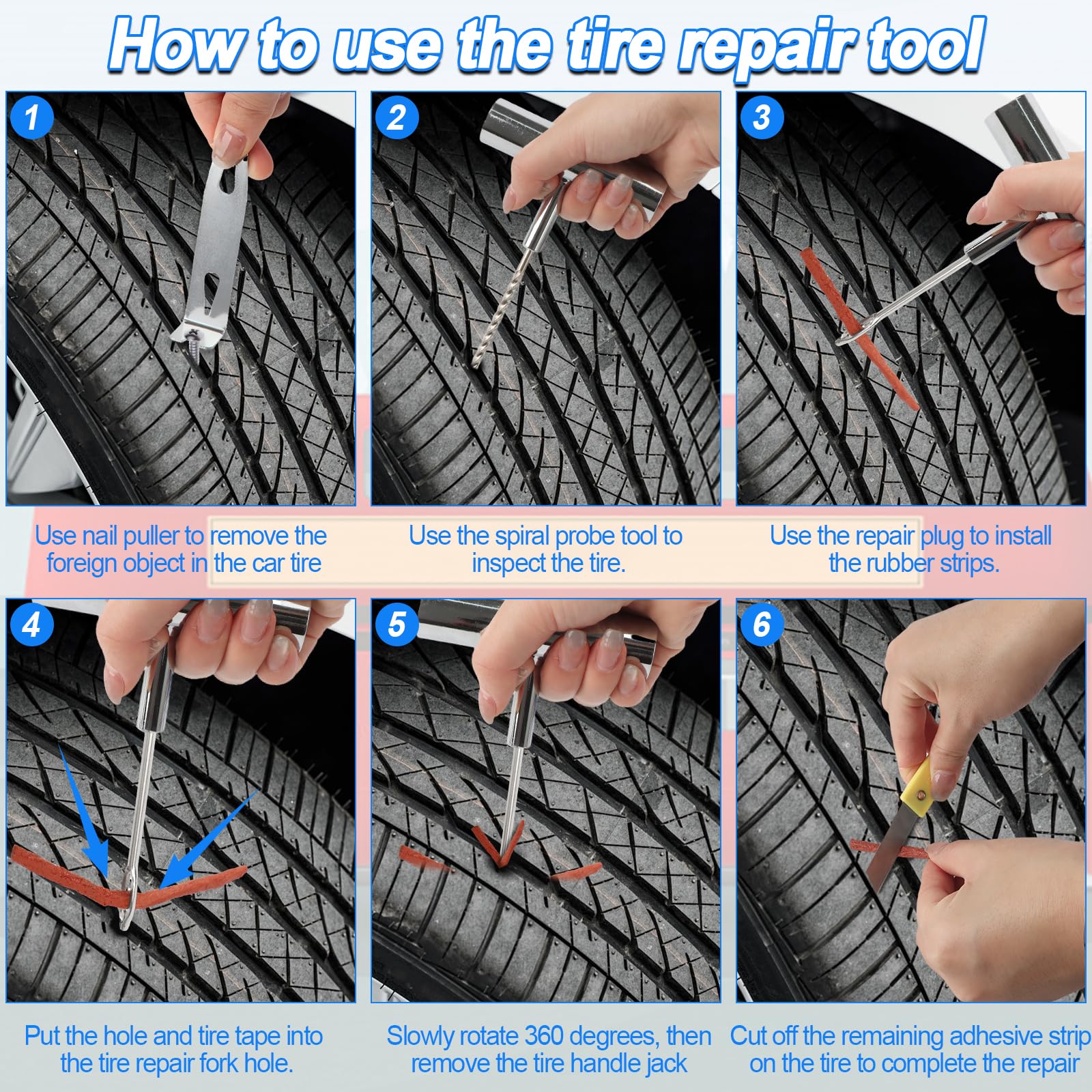 QLOUNI repair strips and screw-in plugs for flexible puncture options.