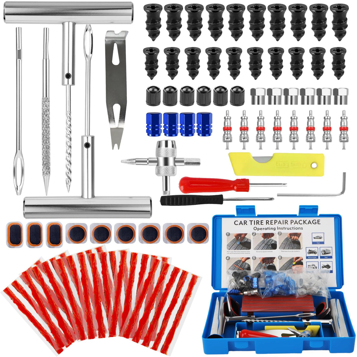 QLOUNI tire plug kit with tubeless tools for roadside repairs.