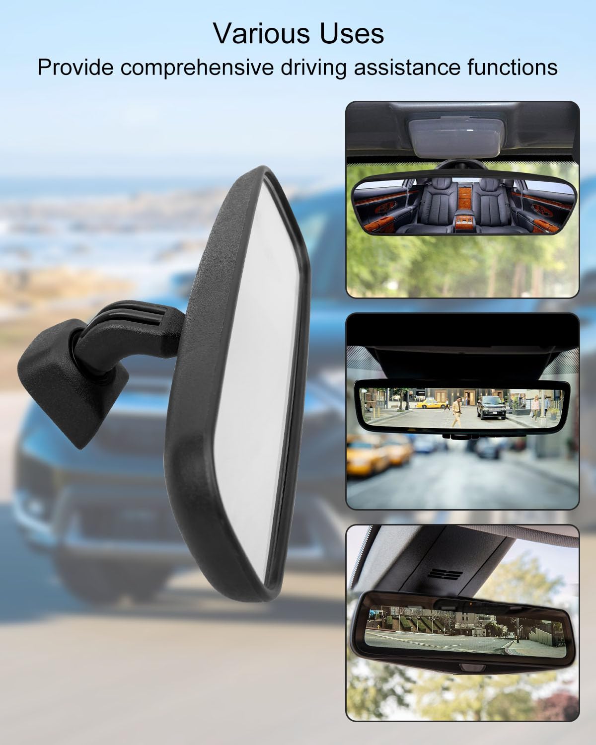 QNHEAY rearview mirror with snap-on installation for quick, stable mounting