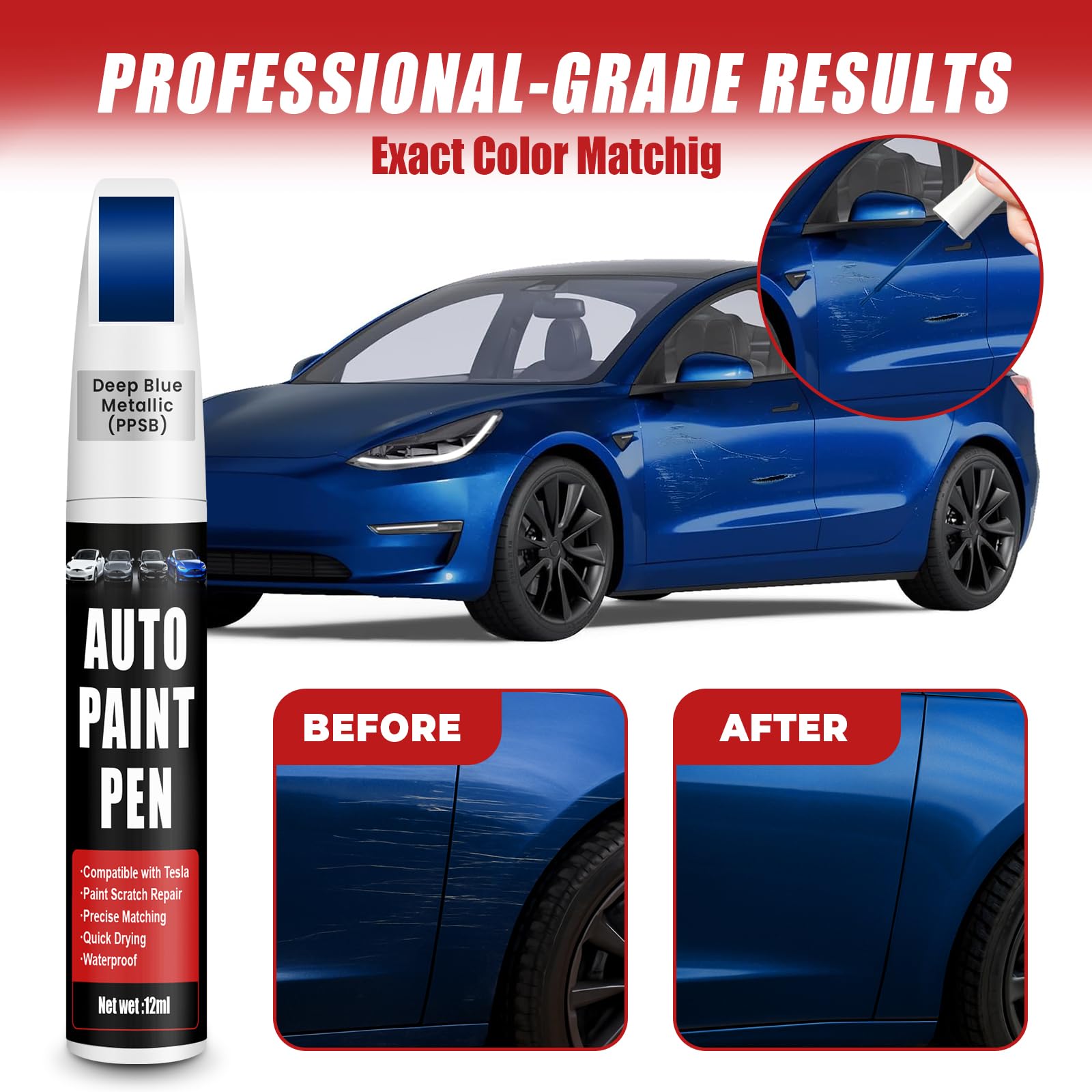 Qnofuit Tesla exterior touch-up using Deep Blue PPSB for minor blemishes