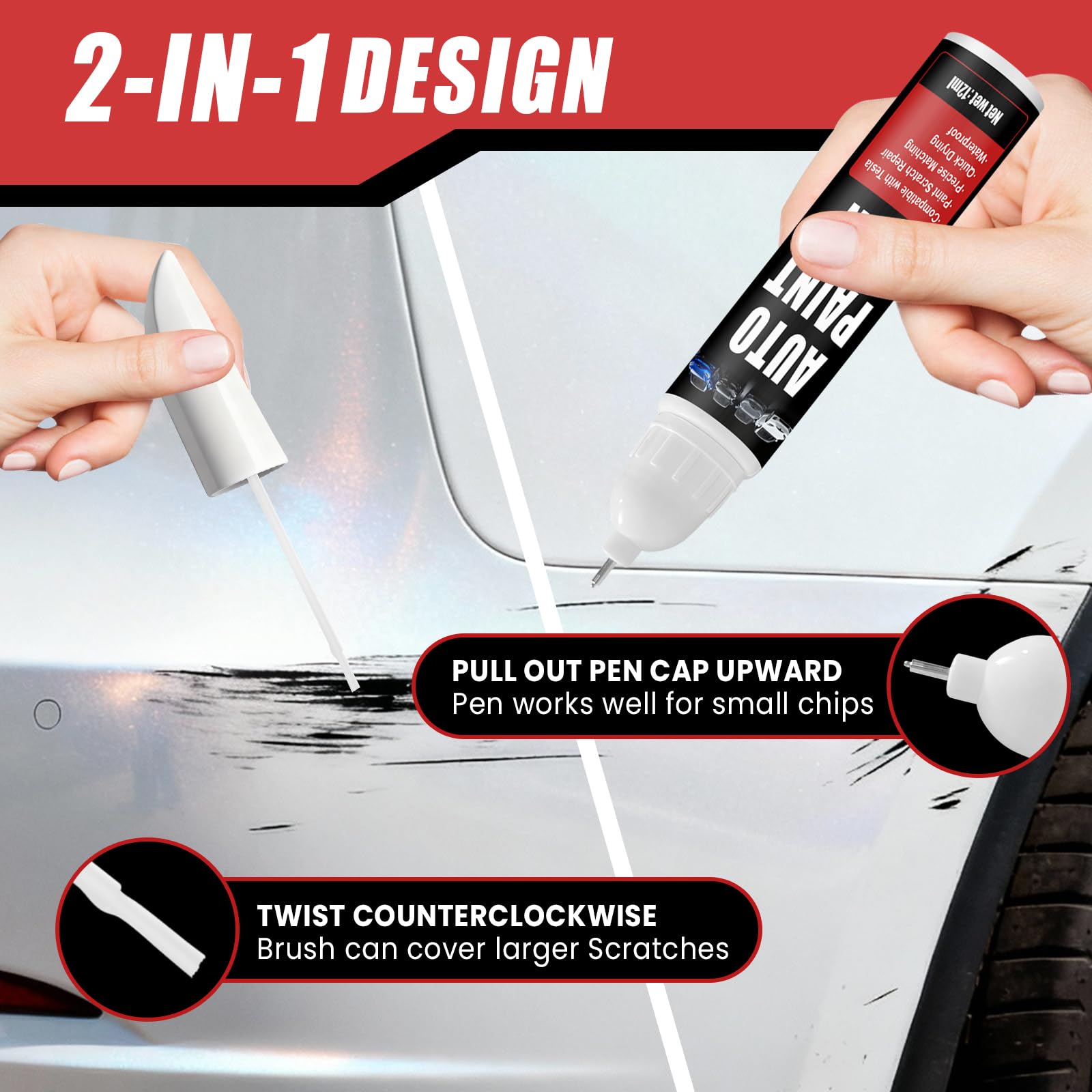 Qnofuit brush application on a larger scratch on a Tesla exterior.