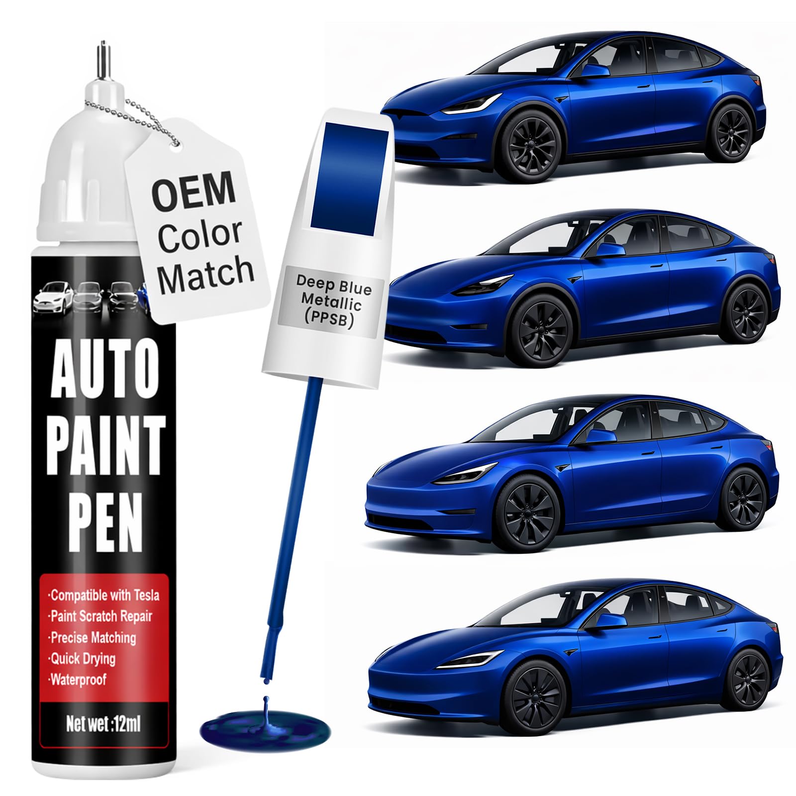 Qnofuit Deep Blue PPSB touch up paint on Tesla Model Y scratch for seamless color blend