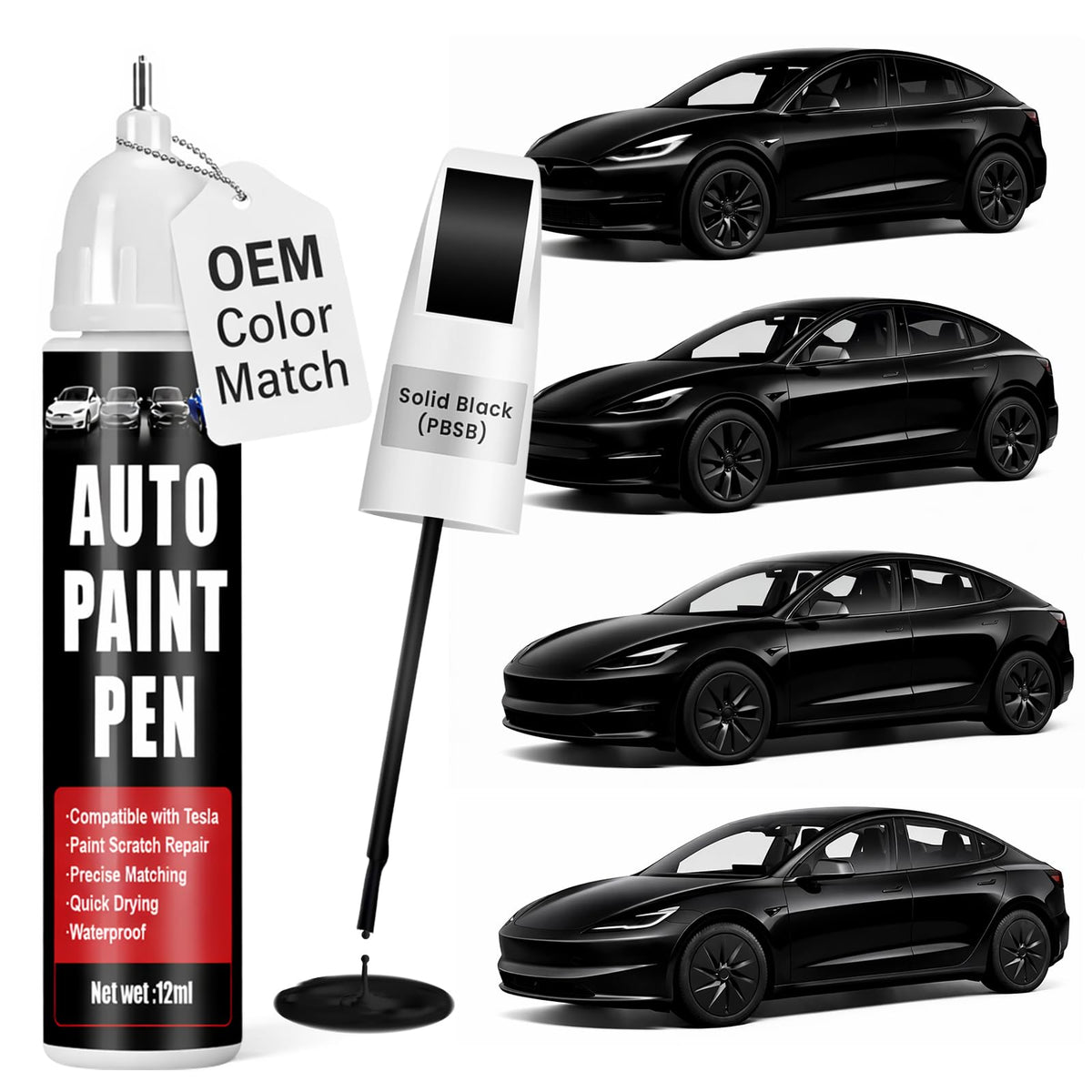 Qnofuit solid black PBSB bottle ready for precise Tesla touch-ups.