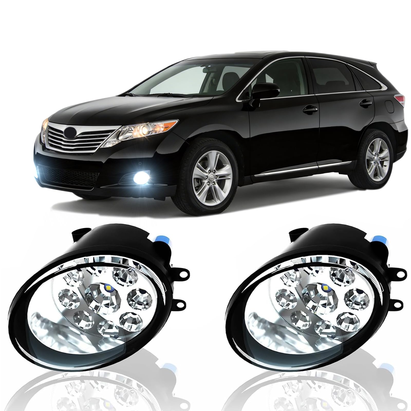 Qobsos LED fog light pair for Toyota Venza front bumper lamp improves night visibility.