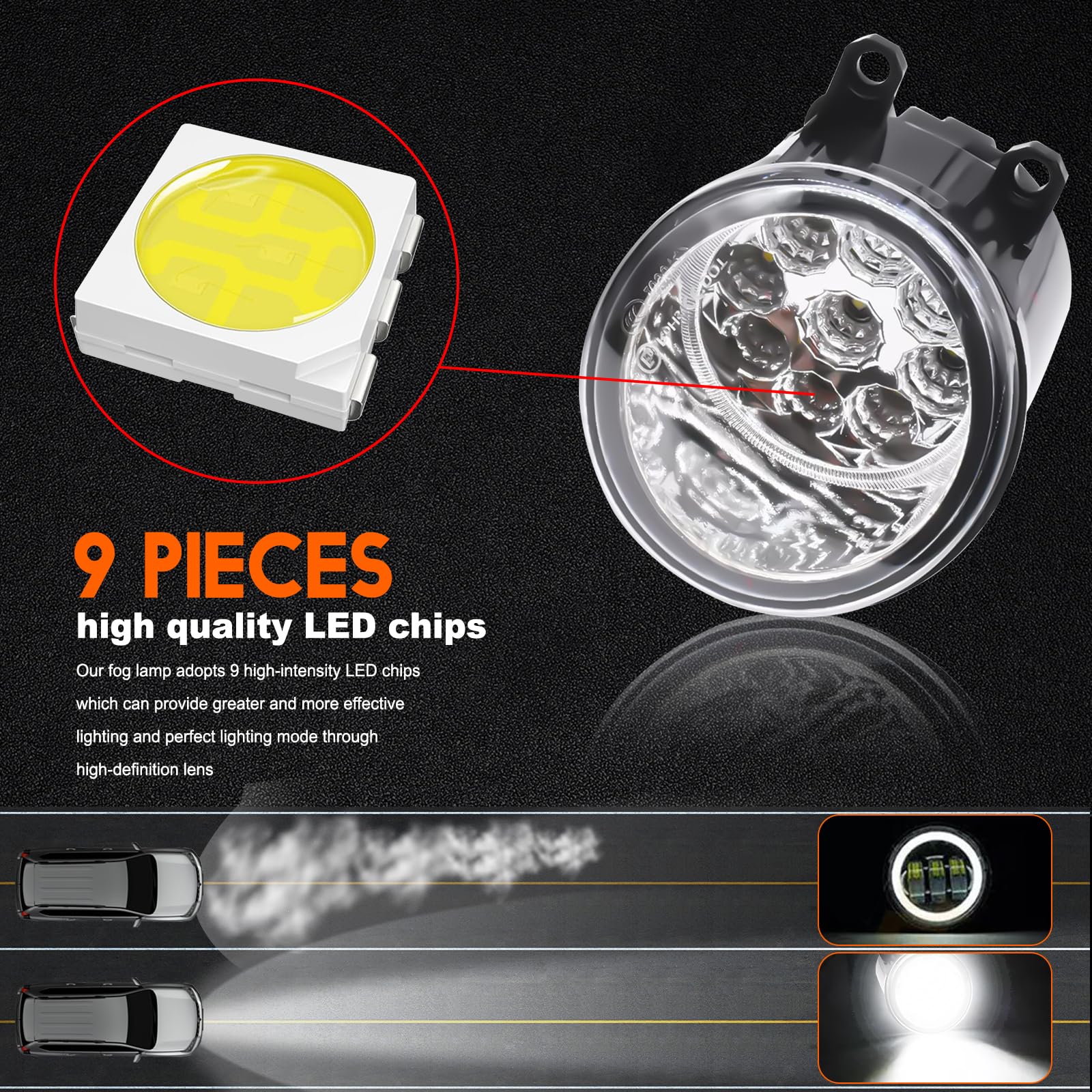 Qobsos fog light kit shown in plug-and-play installation on Toyota Venza.