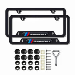 QOMAGO license frame front view shows complete installation kit for quick mounting