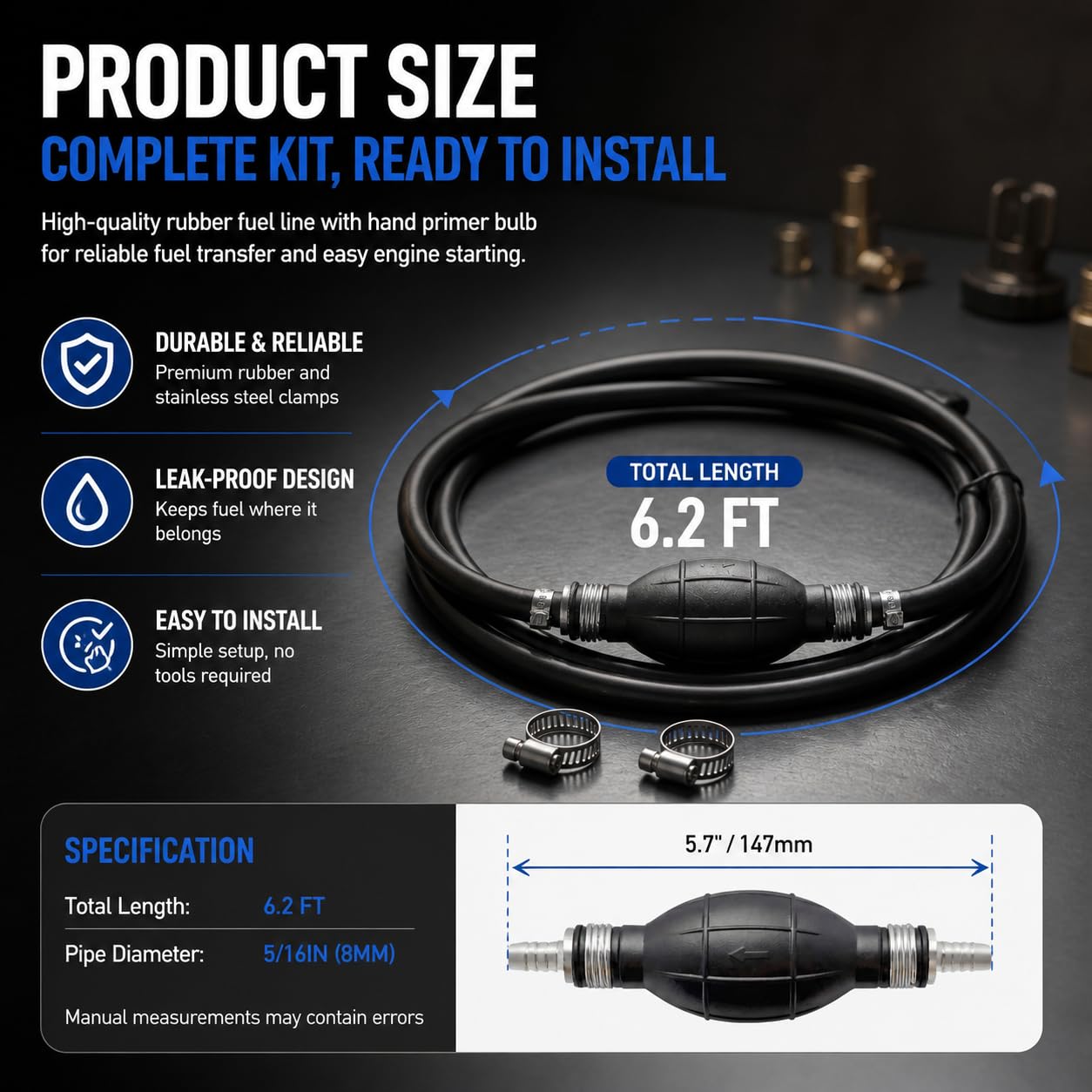 Qonsy fuel line inner diameter 5/16 inch for versatile connections