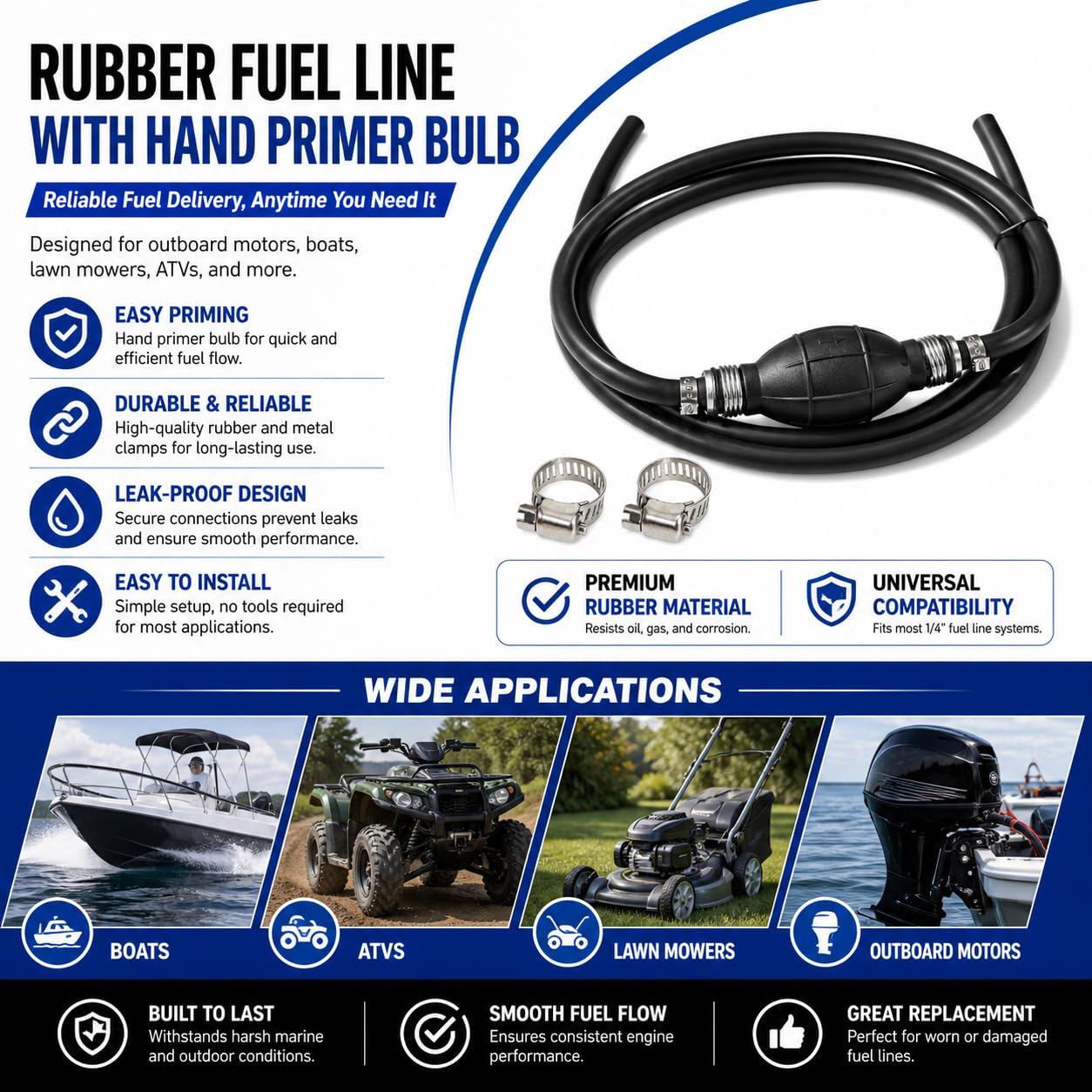 Qonsy multi-use fuel transfer line for boats, RVs, and tractors