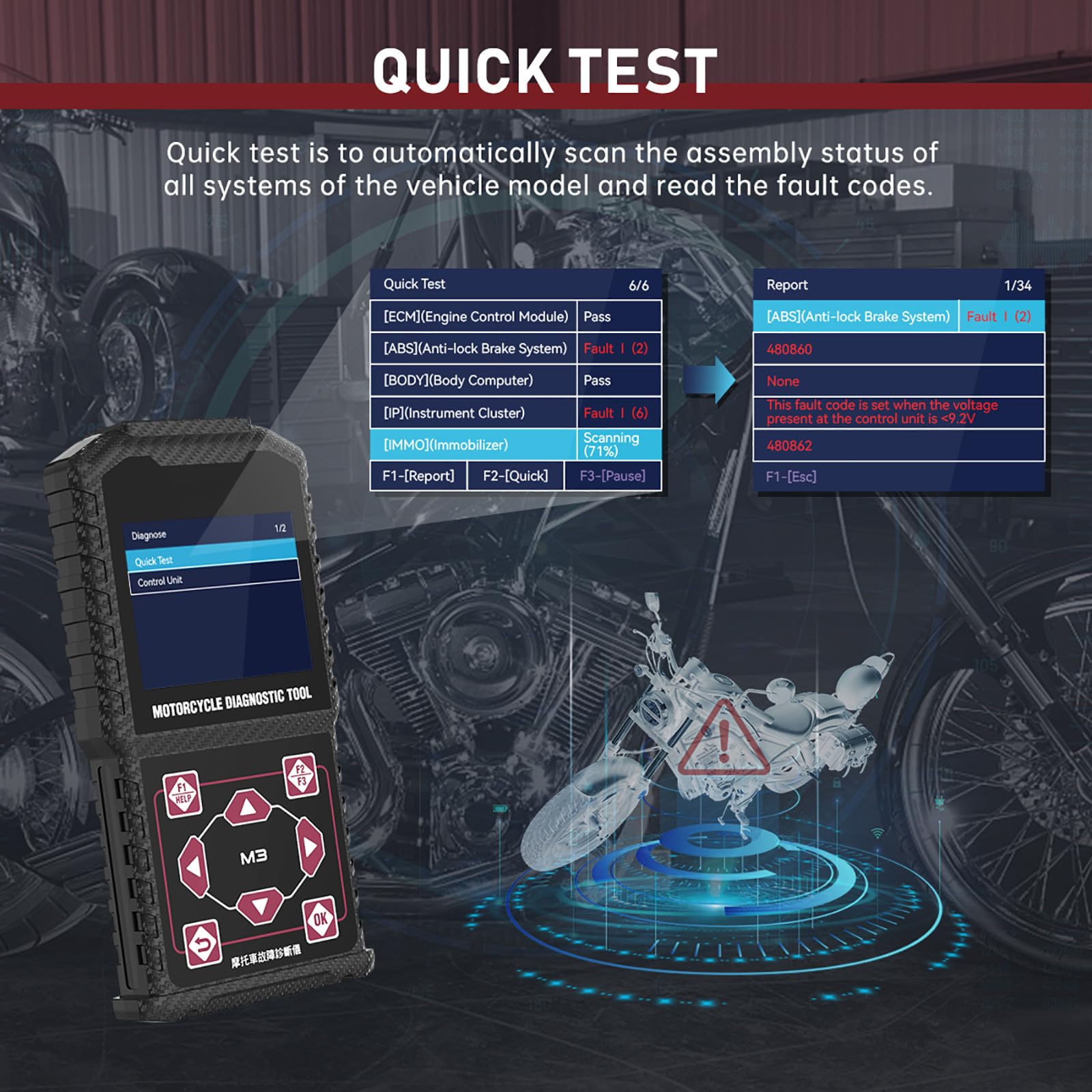 QPKING M3-A freeze frame and actuator tests identify intermittent issues.