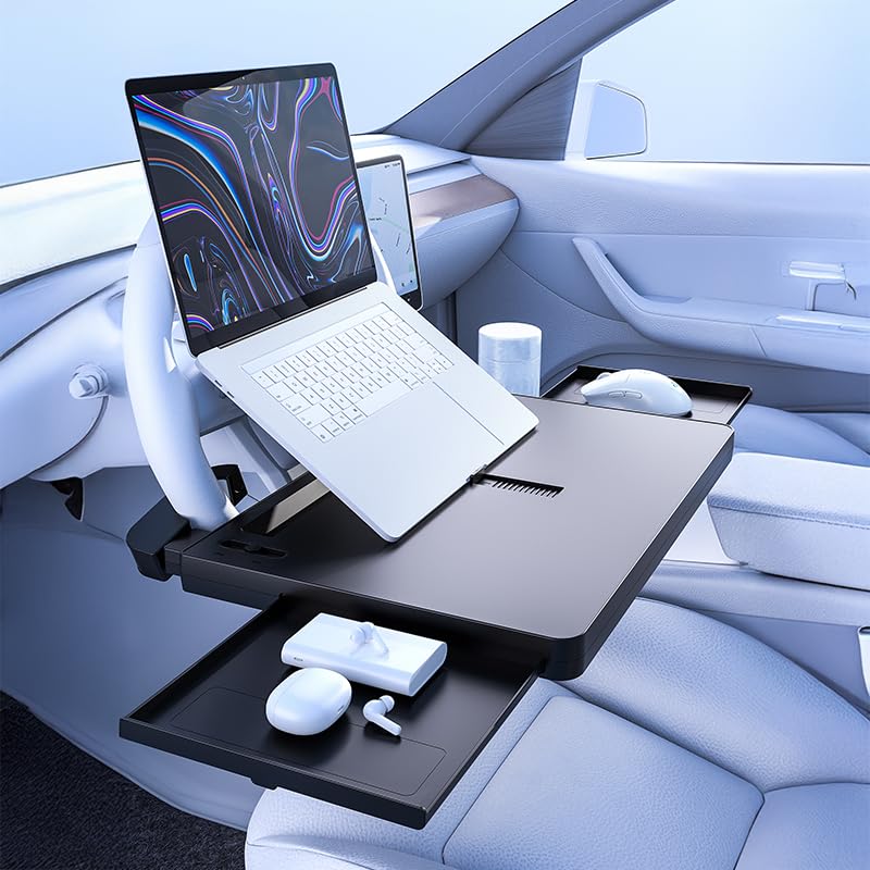 QRabbit car desk laptop-table displayed in vehicle, ready to support remote work