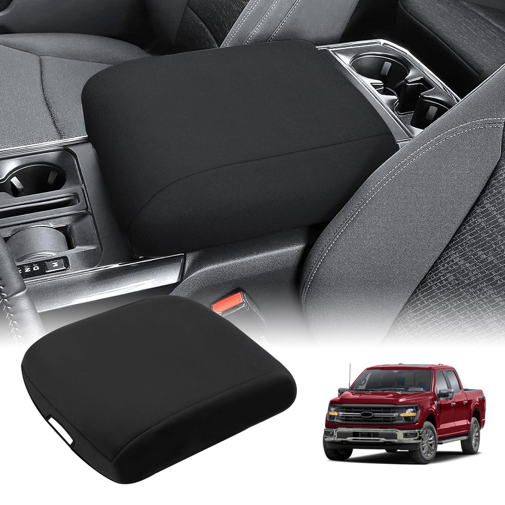 QSYPSS F-150 center console cover front view shows neoprene protection for the armrest
