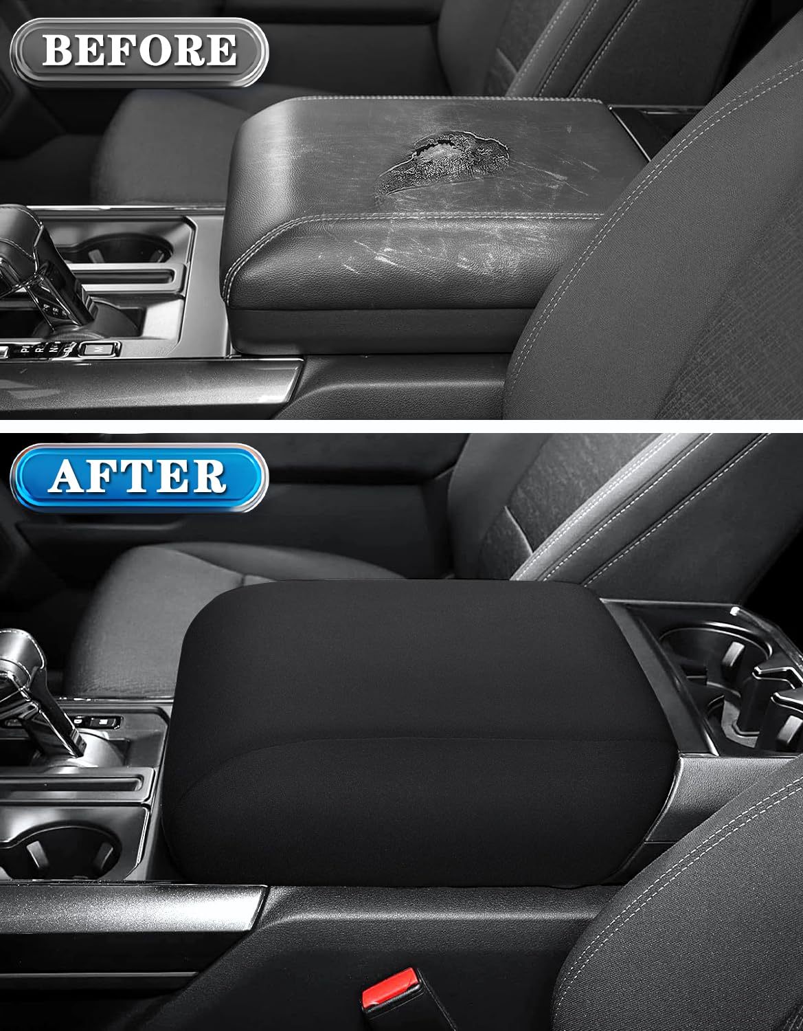 QSYPSS center console cover for F-150 side view highlights soft, comfortable grip