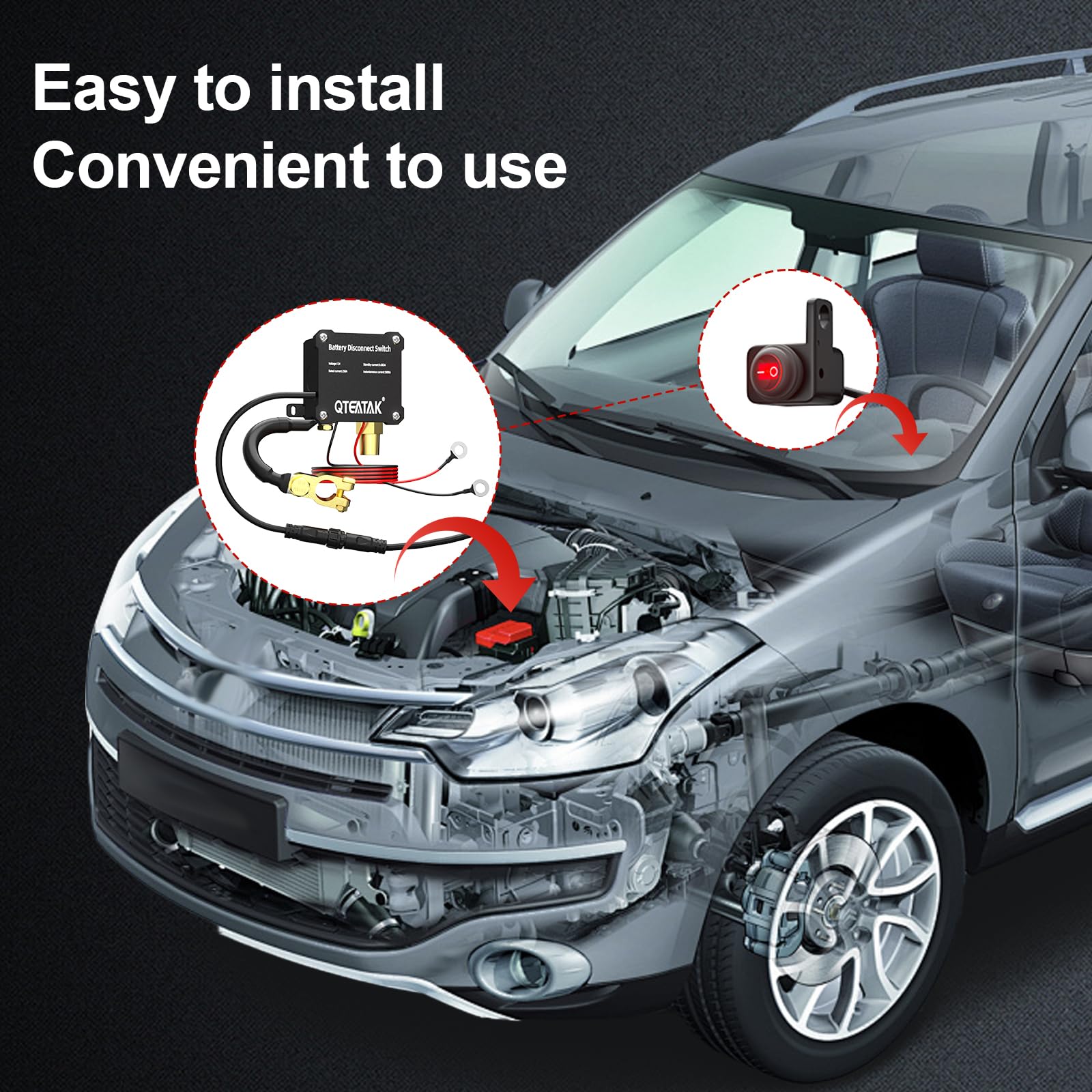 QTEATAK illuminated in-car cut-off shows ON and OFF at a glance.
