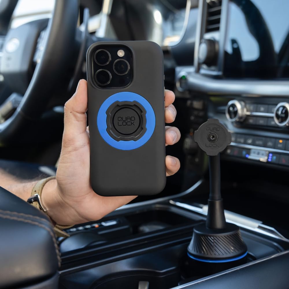 Quad Lock wireless charging head compatibility powers devices on the road.