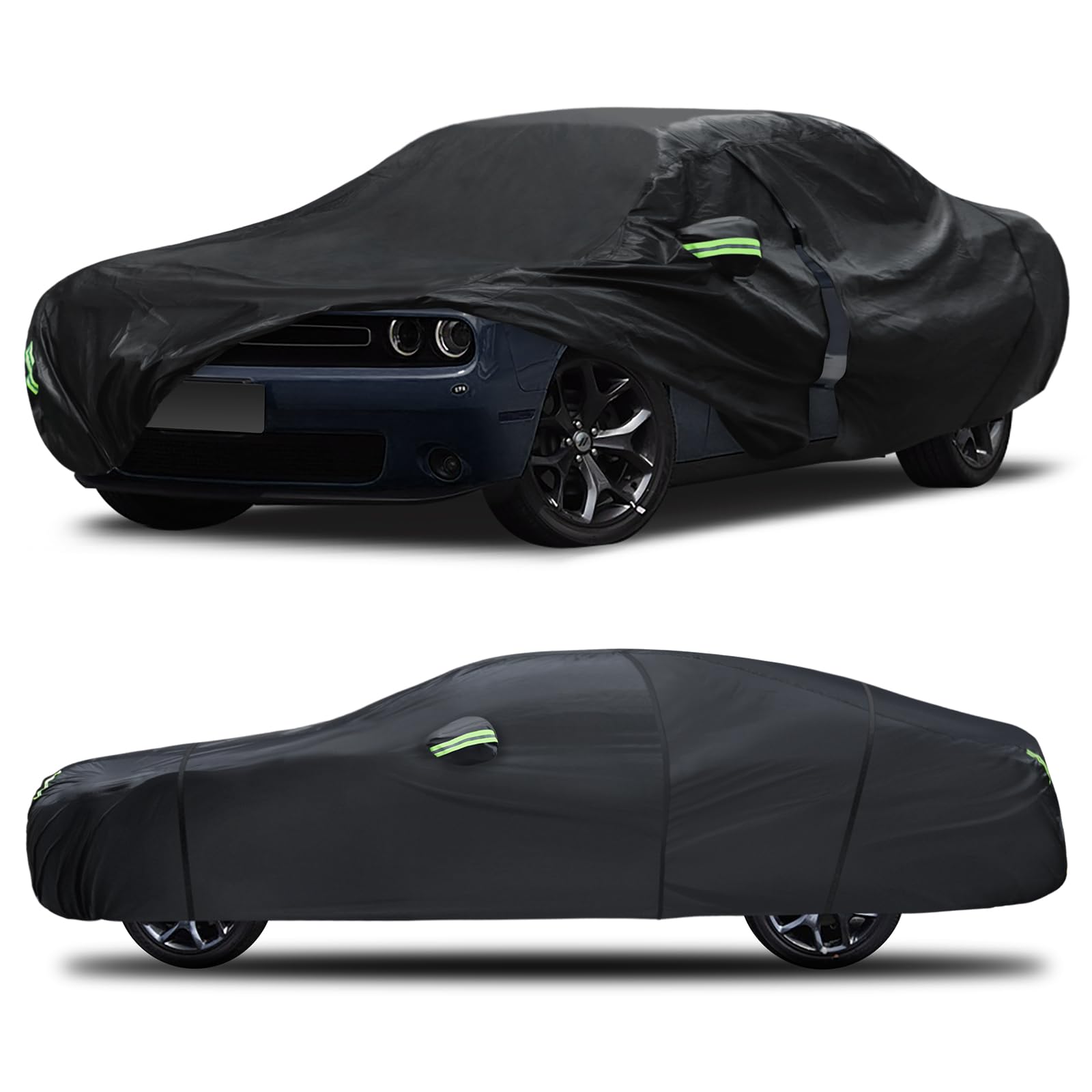 Qualencey Dodge Challenger cover front view showing precise fit and weather protection