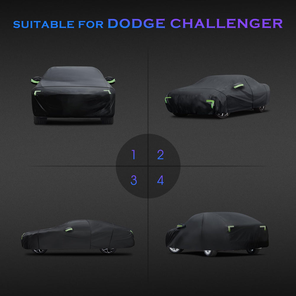 Qualencey Dodge Challenger cover waterproof test illustrating rain and sun resistance