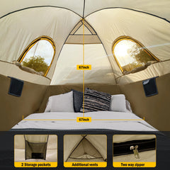 Qualencey pickup tent interior space shows roomy 67 by 67 inches