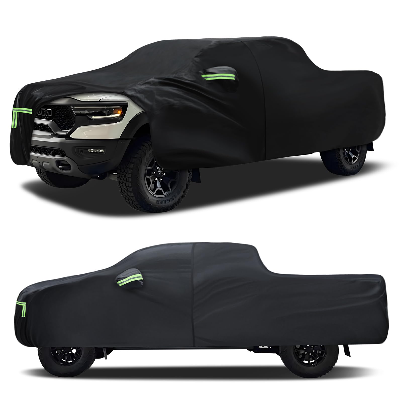 Qualencey Ram 1500 truck cover front view protects against sun and rain outdoors