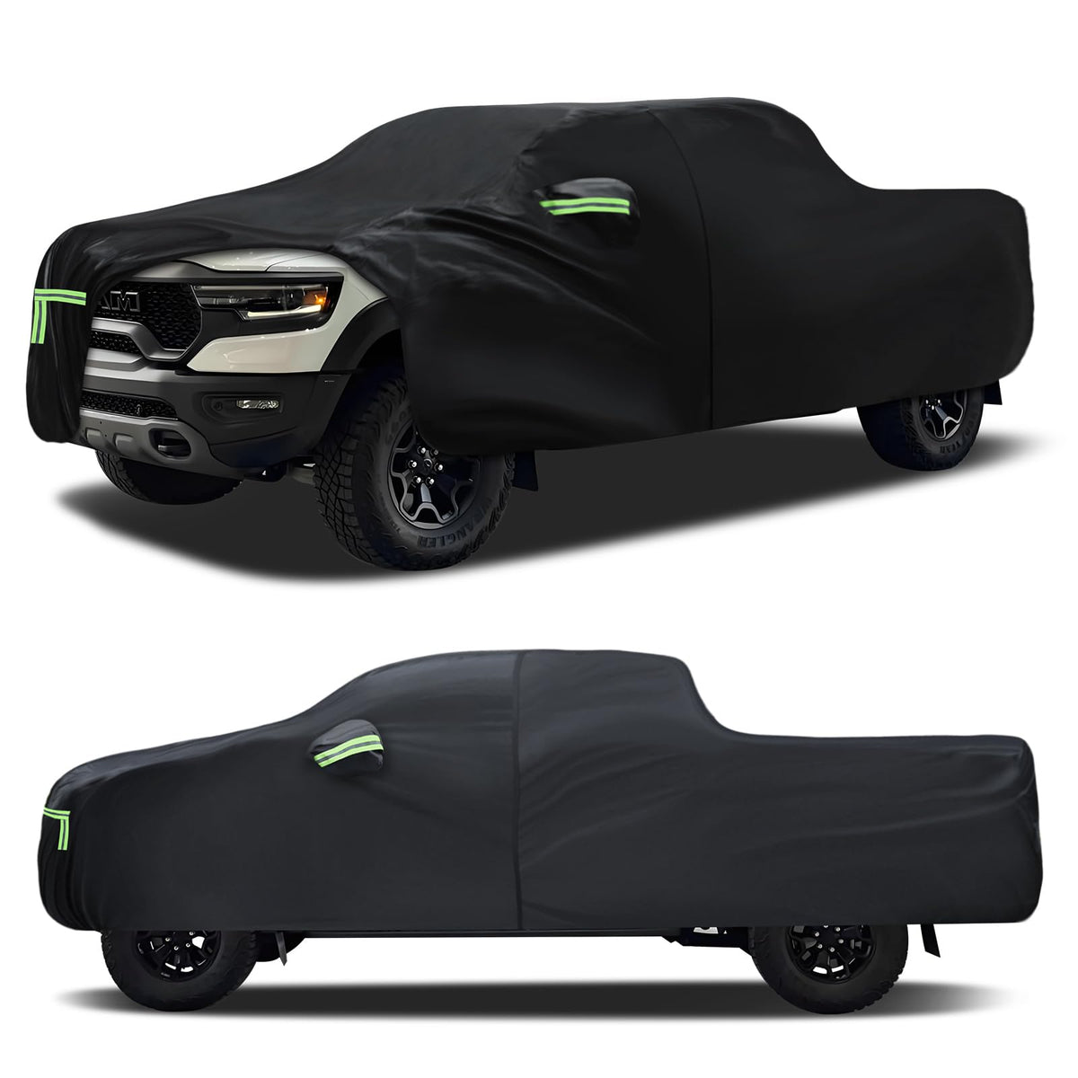 Qualencey Ram 1500 truck cover front view protects against sun and rain outdoors