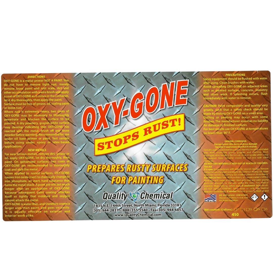 Quality Chemical Oxy-Gone rust remover with wire-brush prep aids surface preparation