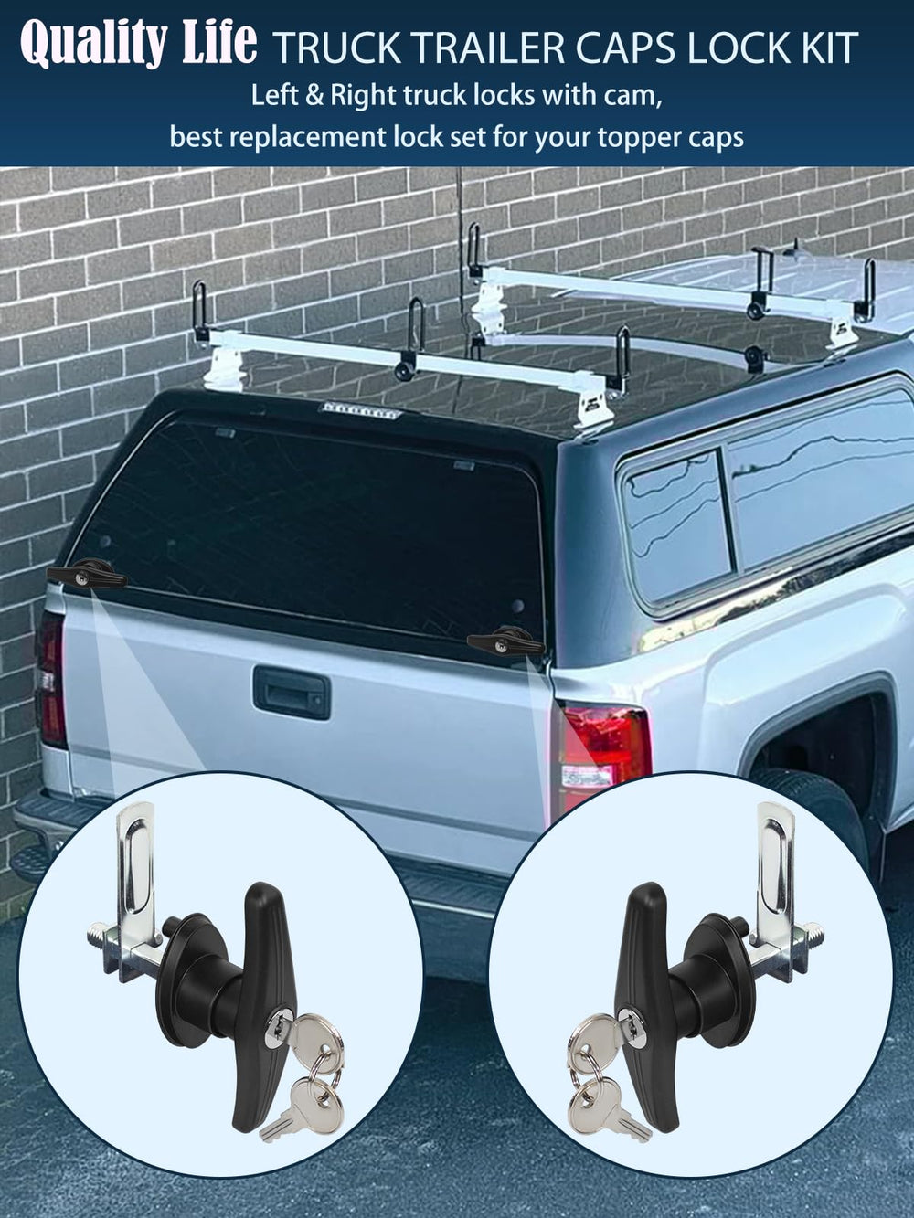 Quality Life right T-handle lock for camper shell provides secure access.