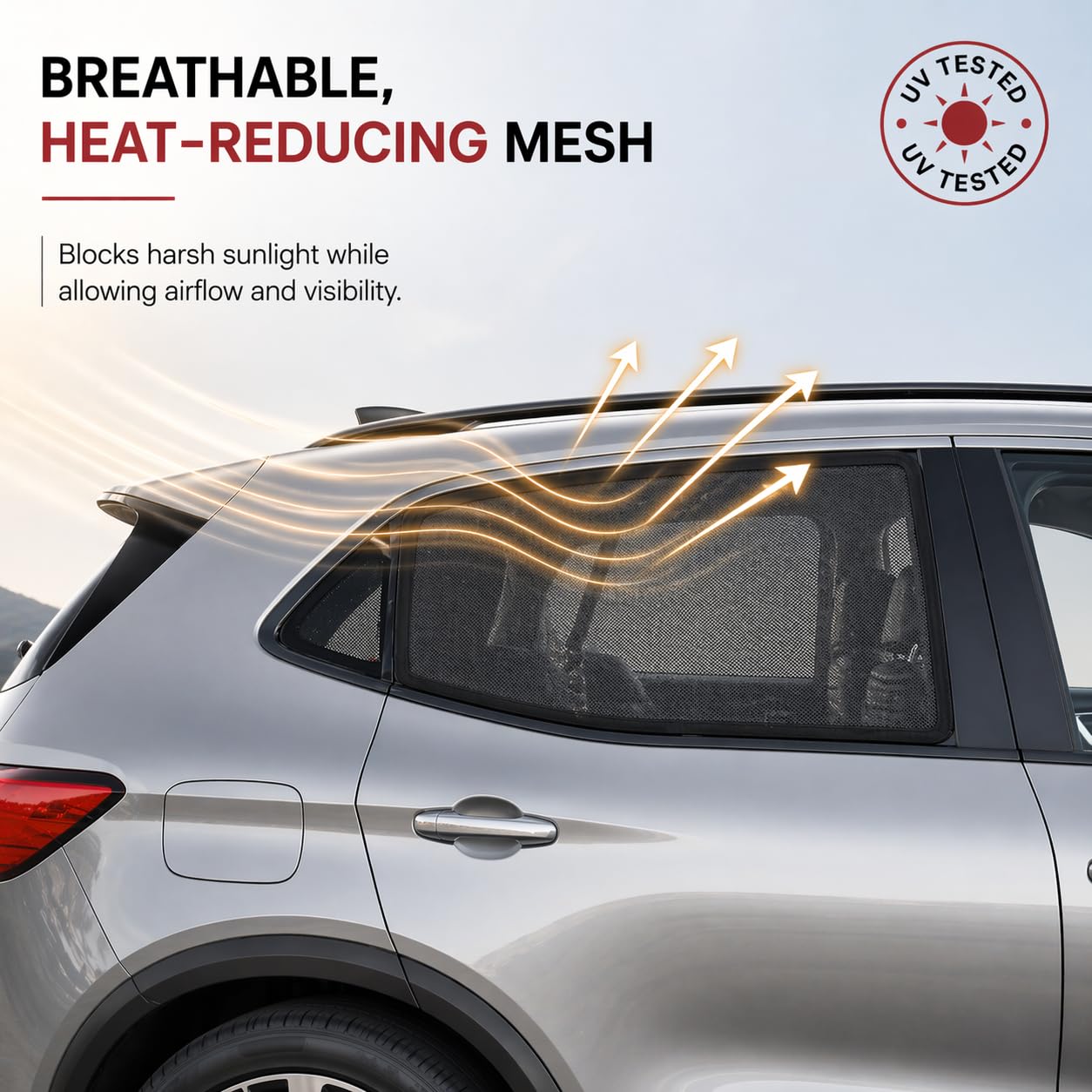 Qualizzi truck window shade provides bug protection while windows are down.