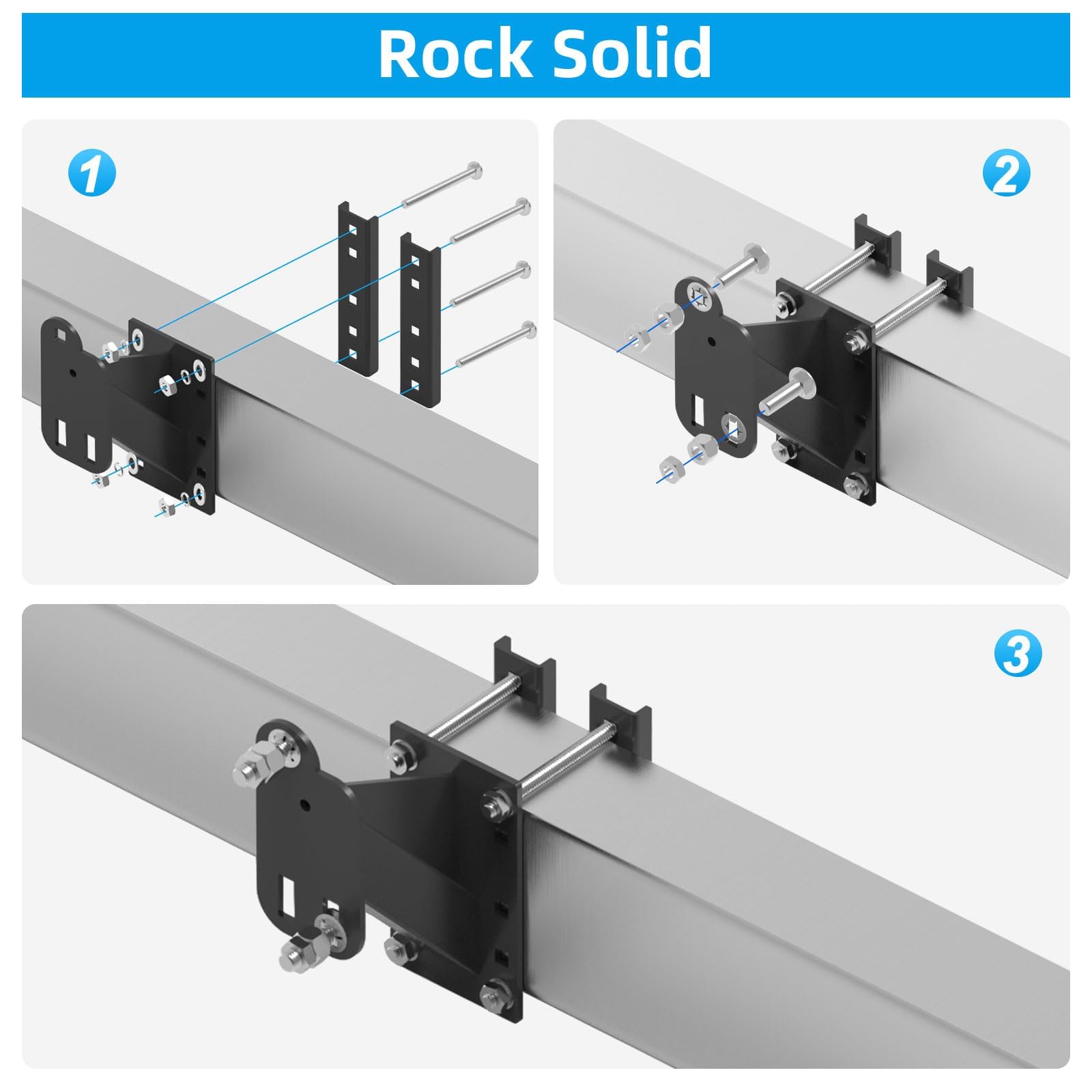 Zinc-plated hardware included with Qualward mount for quick setup.