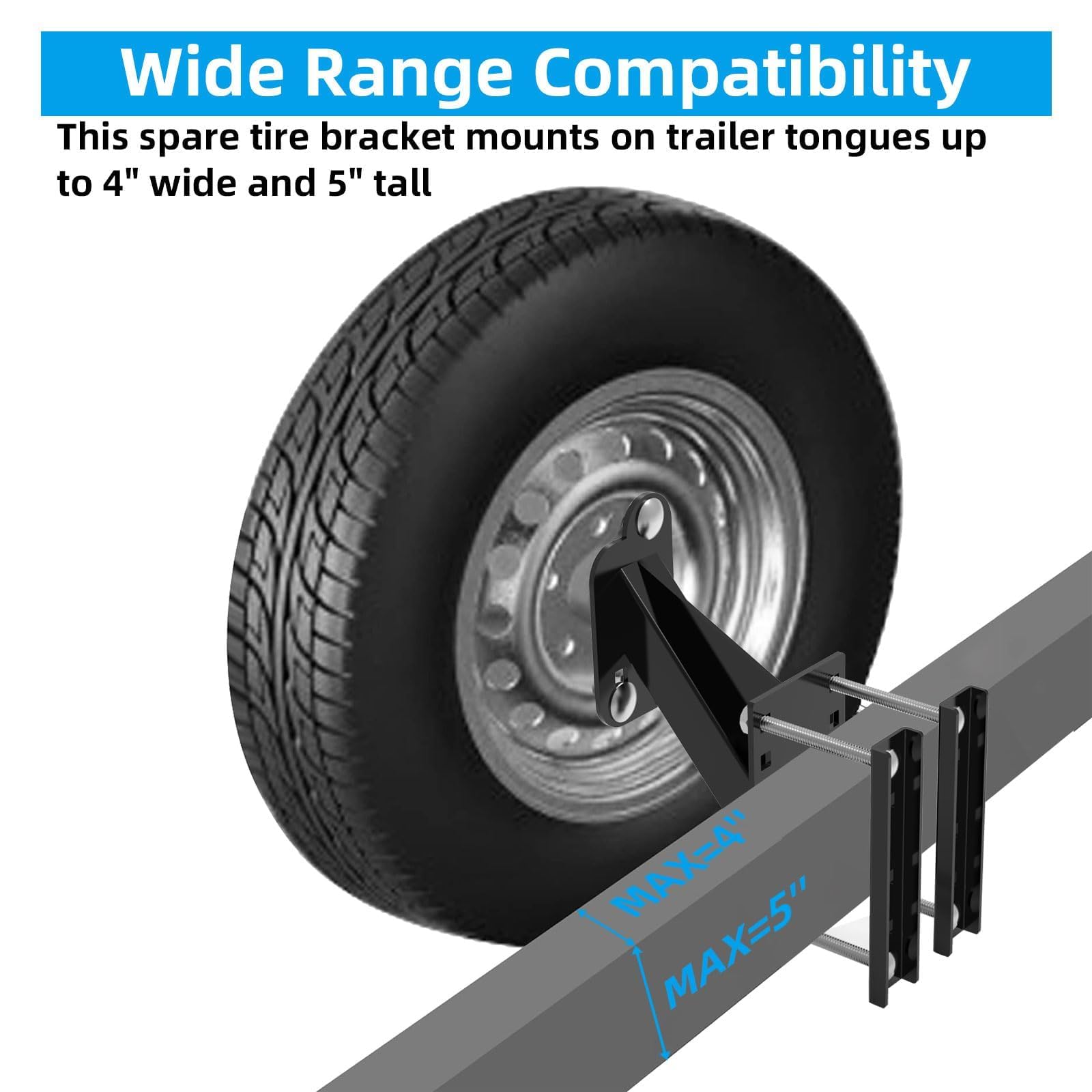 Qualward trailer tire carrier shows versatile compatibility across lug patterns.